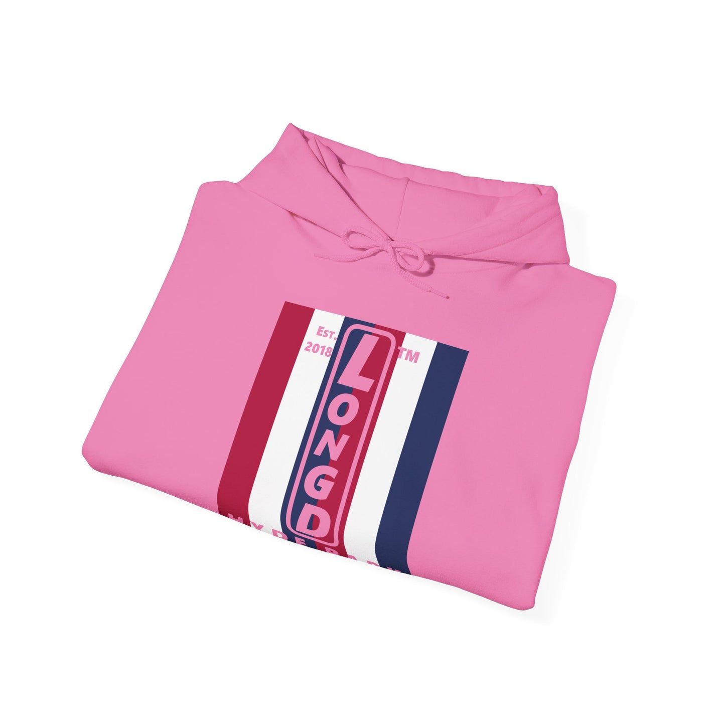 LongD® negative vertical 6-striped upright Hyde Park logo hoodie