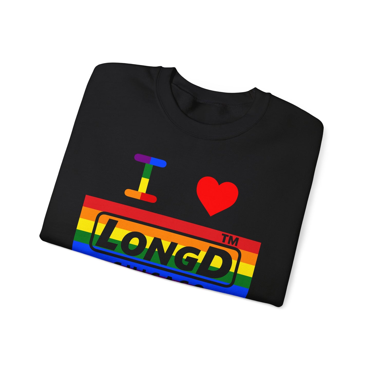 I Luv LongD negative horizontal striped Chicago logo crewneck sweatshirt (Pride colors)