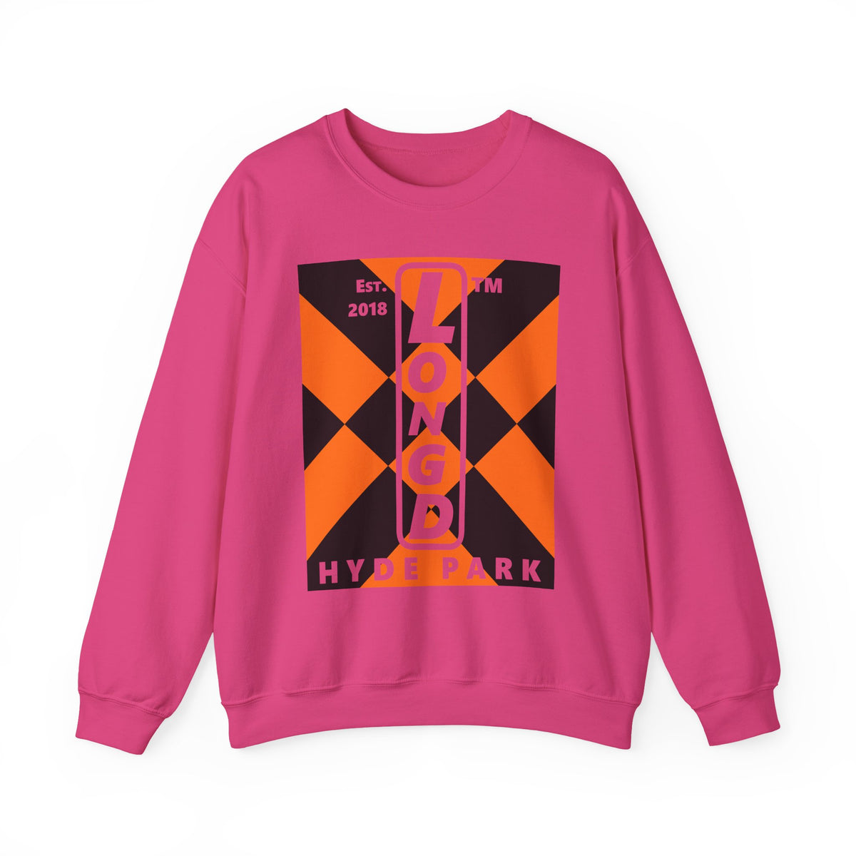 LongD Hyde Park negative upright mixed argyle logo (Halloween colors) crewneck sweatshirt