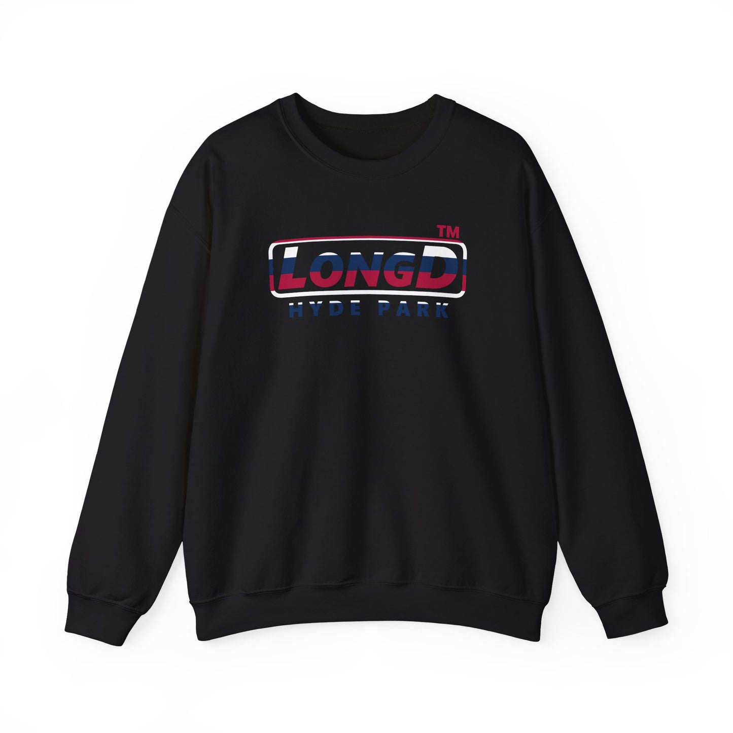 LongD positive horizontal 6-striped Hyde Park logo crewneck sweatshirt (patriotic colors)