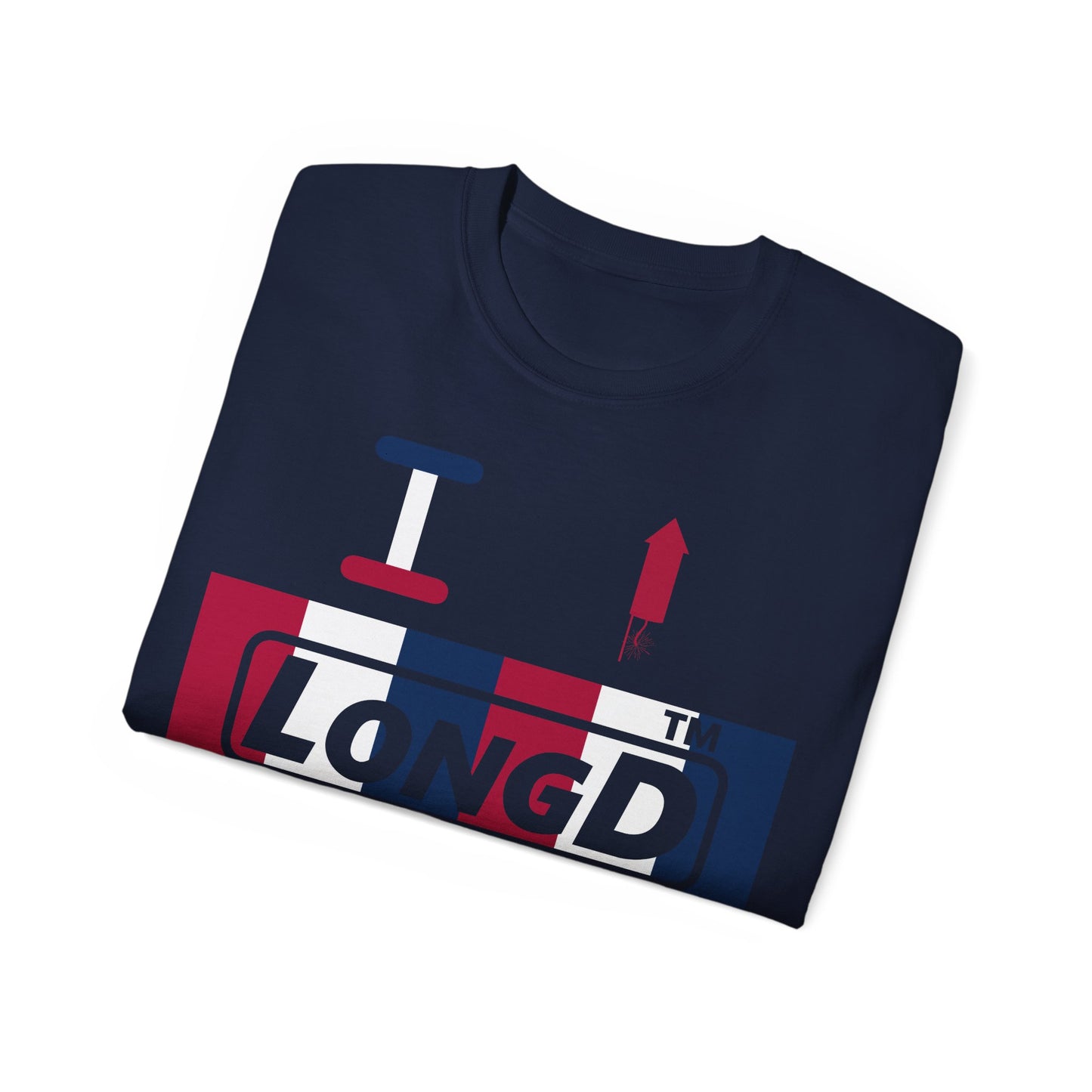 I firecracker LongD negative vertical 6-striped Hyde Park logo cotton tee