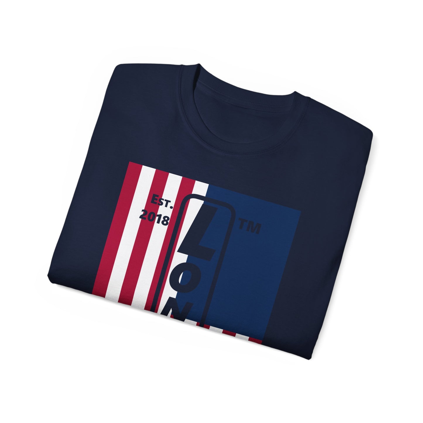 LongD cotton tee negative cropped flag Chicago upright logo (Patriotic colors)