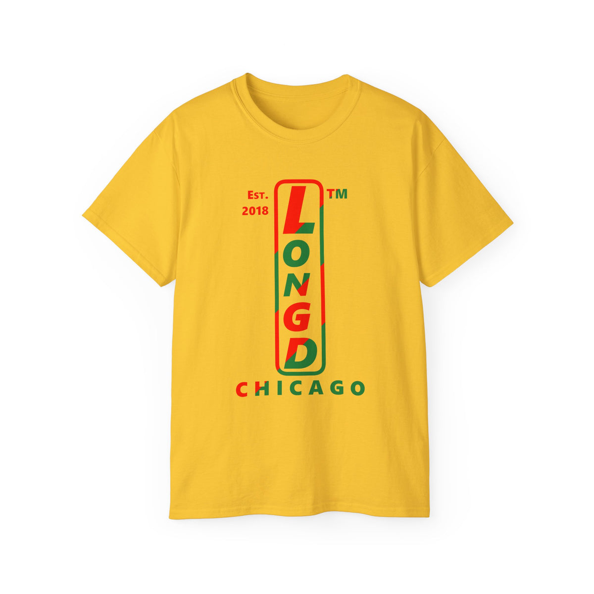 LongD Chicago positive upright pixel-weighted 4-striped logo (Xmas colors) cotton tee