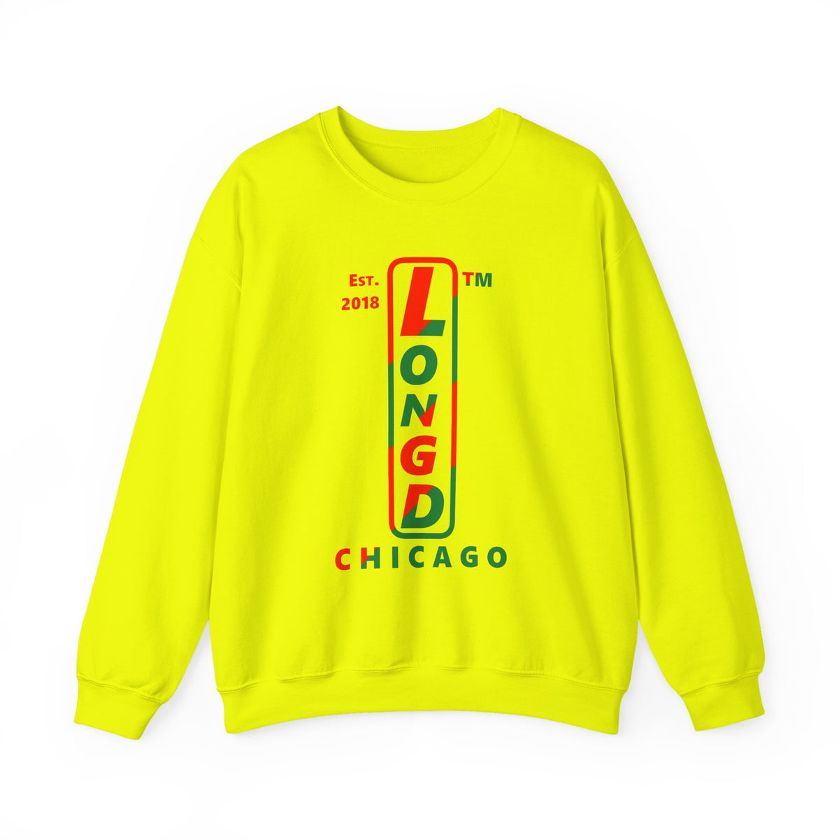 LongD Chicago positive upright pixel-weighted 4-striped logo (Xmas colors) crewneck sweatshirt