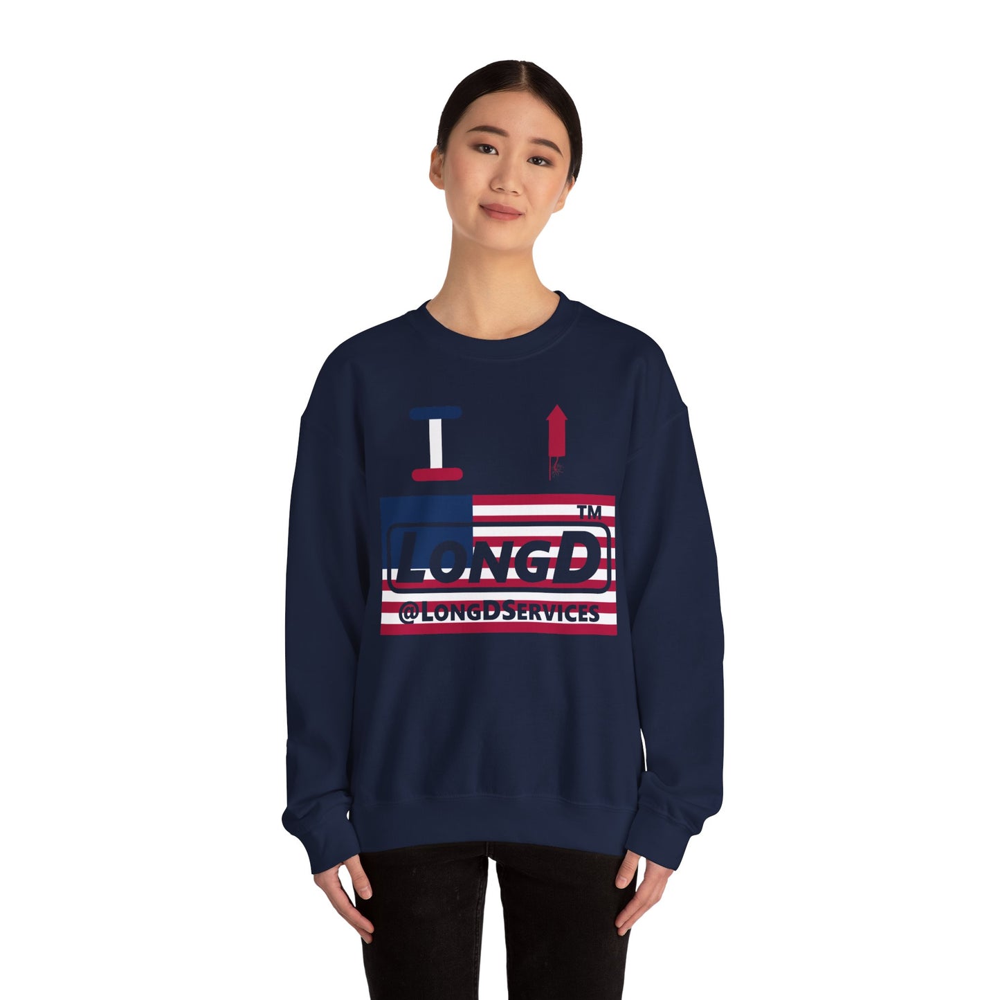 I firecracker LongD negative flag front-back tag logo crewneck sweatshirt