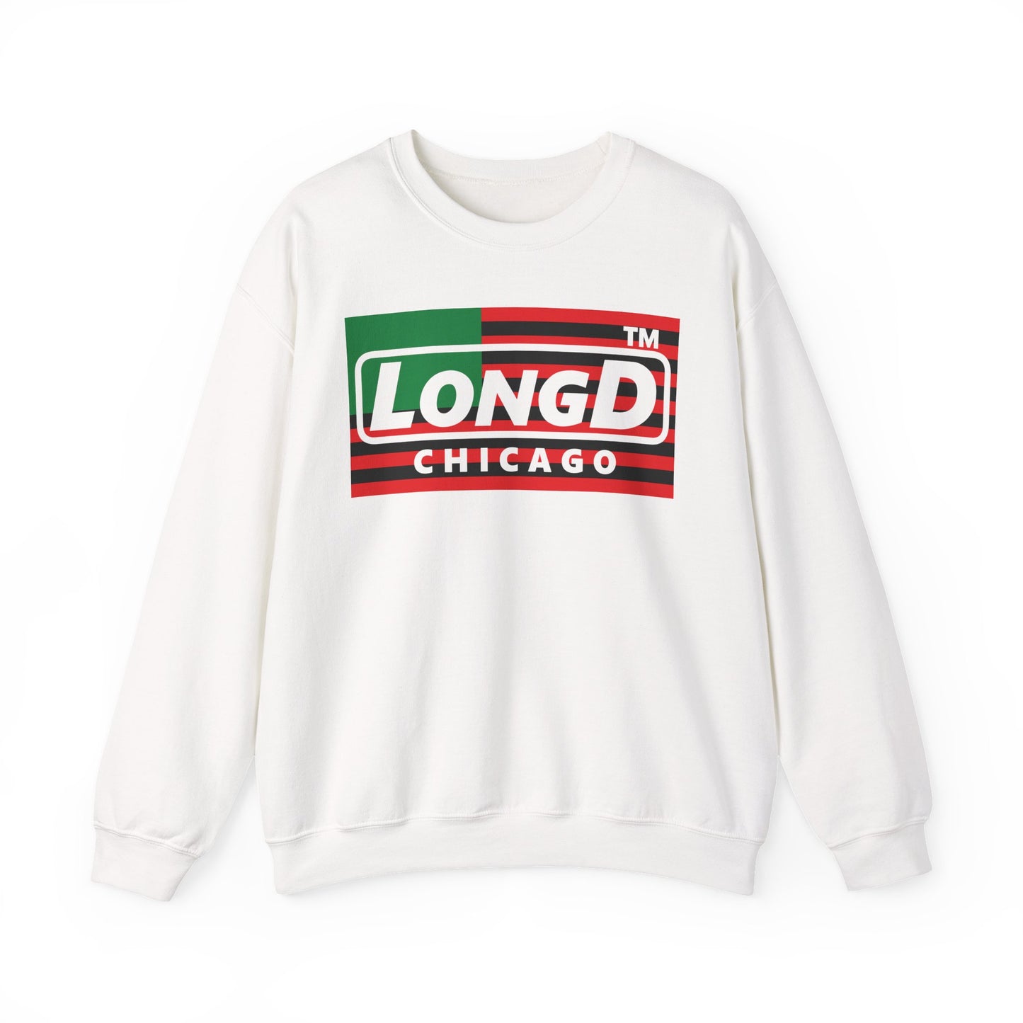 LongD negative flag front-back Chicago logo crewneck sweatshirt (Juneteenth colors)