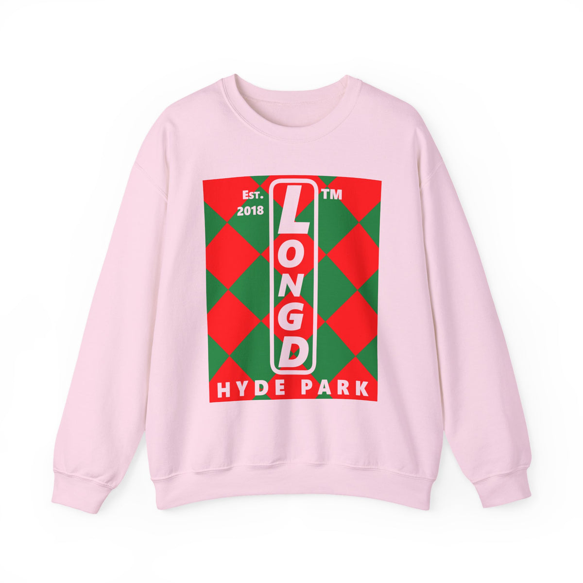 LongD Hyde Park negative upright argyle logo (Xmas colors) crewneck sweatshirt