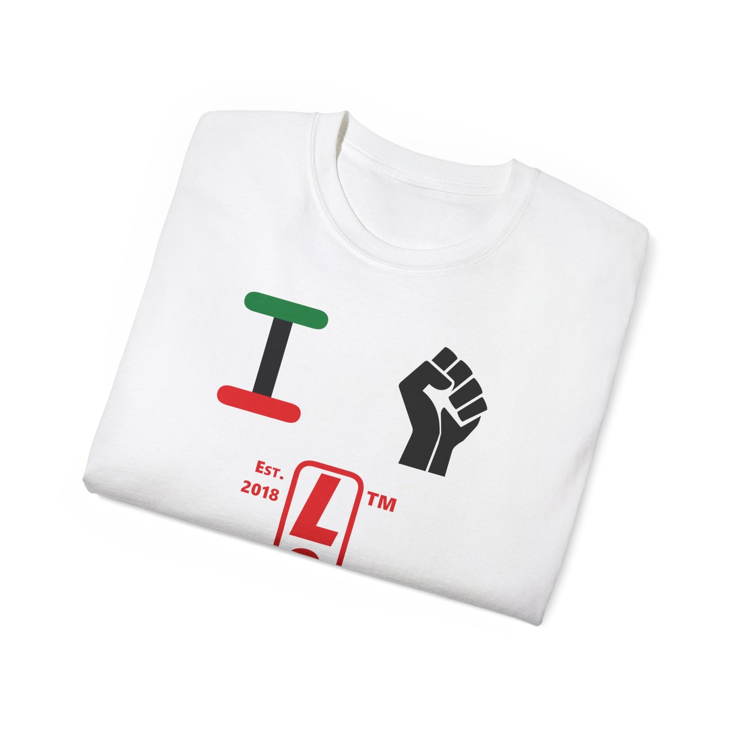I fist LongD Cotton Tee positive horizontal striped Hyde Park upright logo (Juneteenth colors)