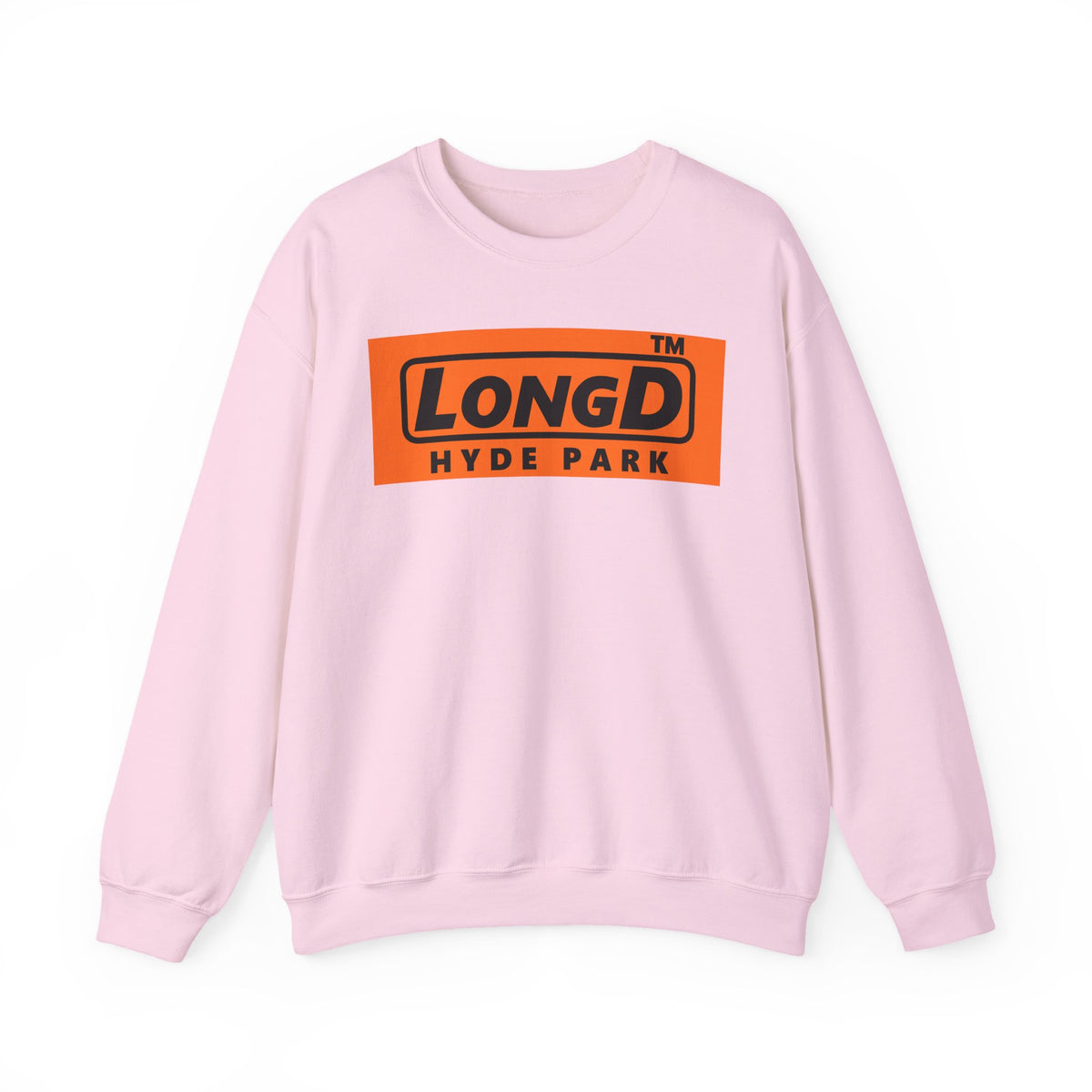 LongD Hyde Park logo Black (000000) on orange (FE7518) (Halloween colors) crewneck sweatshirt
