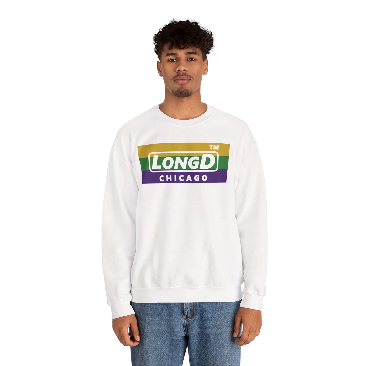 LongD negative striped Chicago logo crewneck sweatshirt