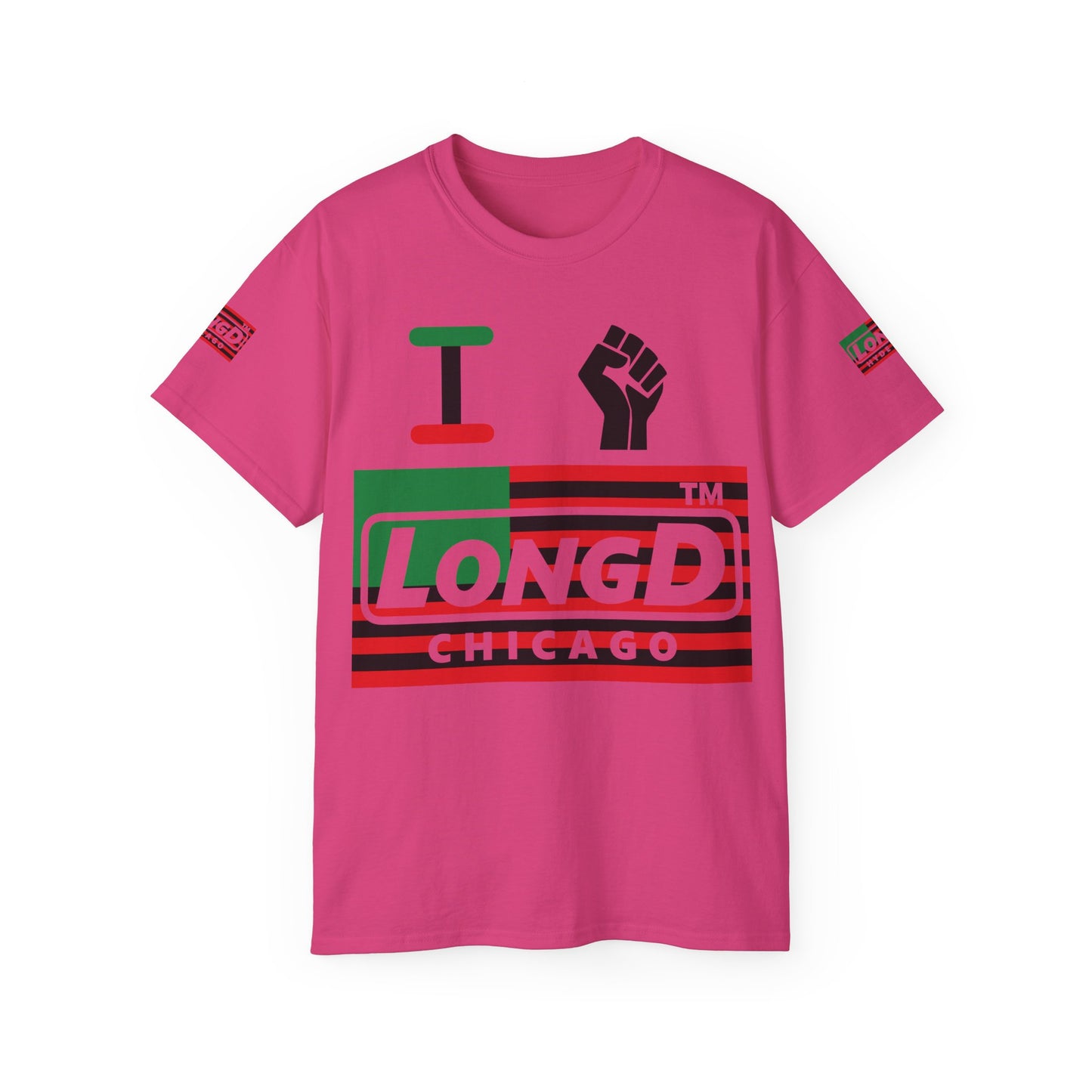 I fist LongD negative flag Chicago logo 4-print cotton tee