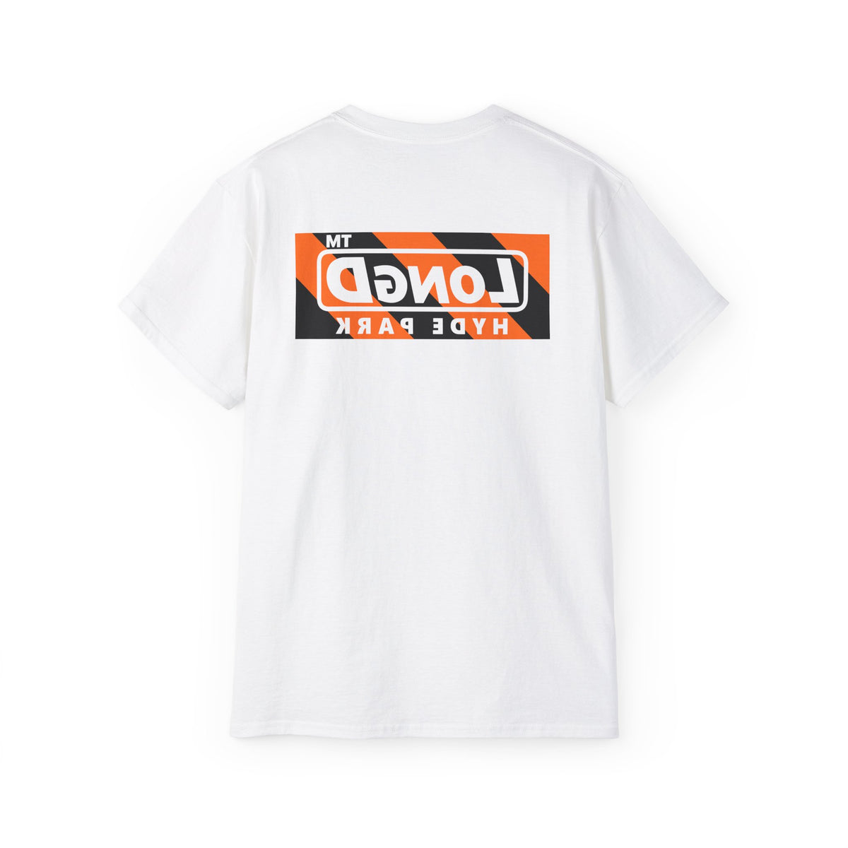 LongD Hyde Park negative diagonal 6-striped front-back logo (Halloween colors) cotton tee