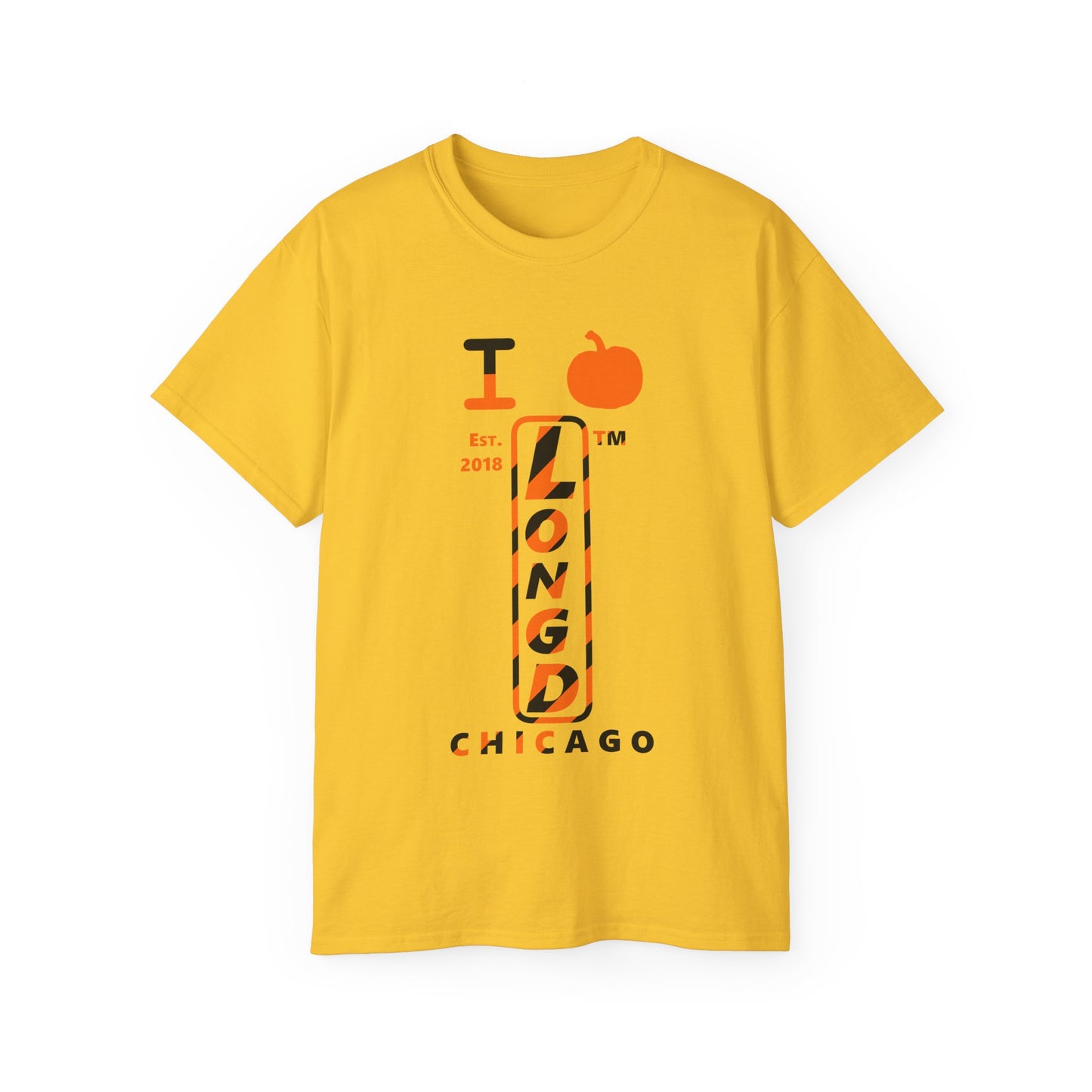 I pumpkin LongD Chicago positive upright pixel-weighted 12-striped front-back logo cotton tee