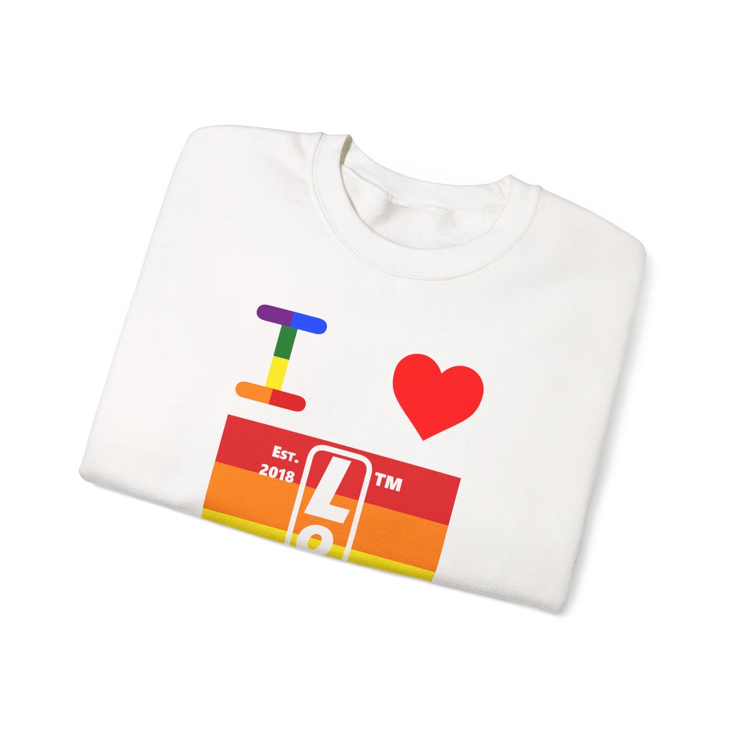 I Luv LongD negative horizontal 6-striped tag upright logo crewneck sweatshirt