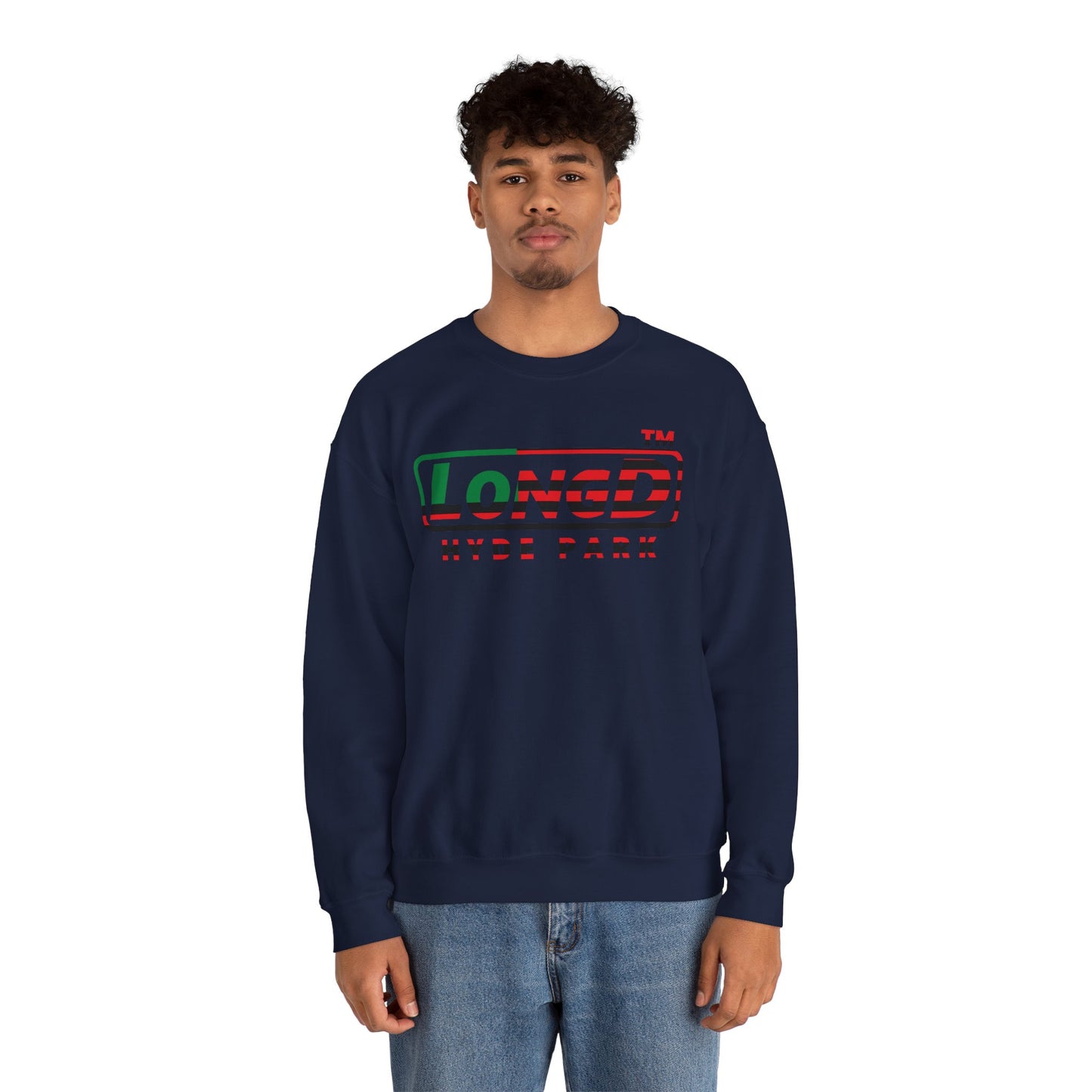 LongD positive flag Hyde Park logo crewneck sweatshirt (Juneteenth colors)