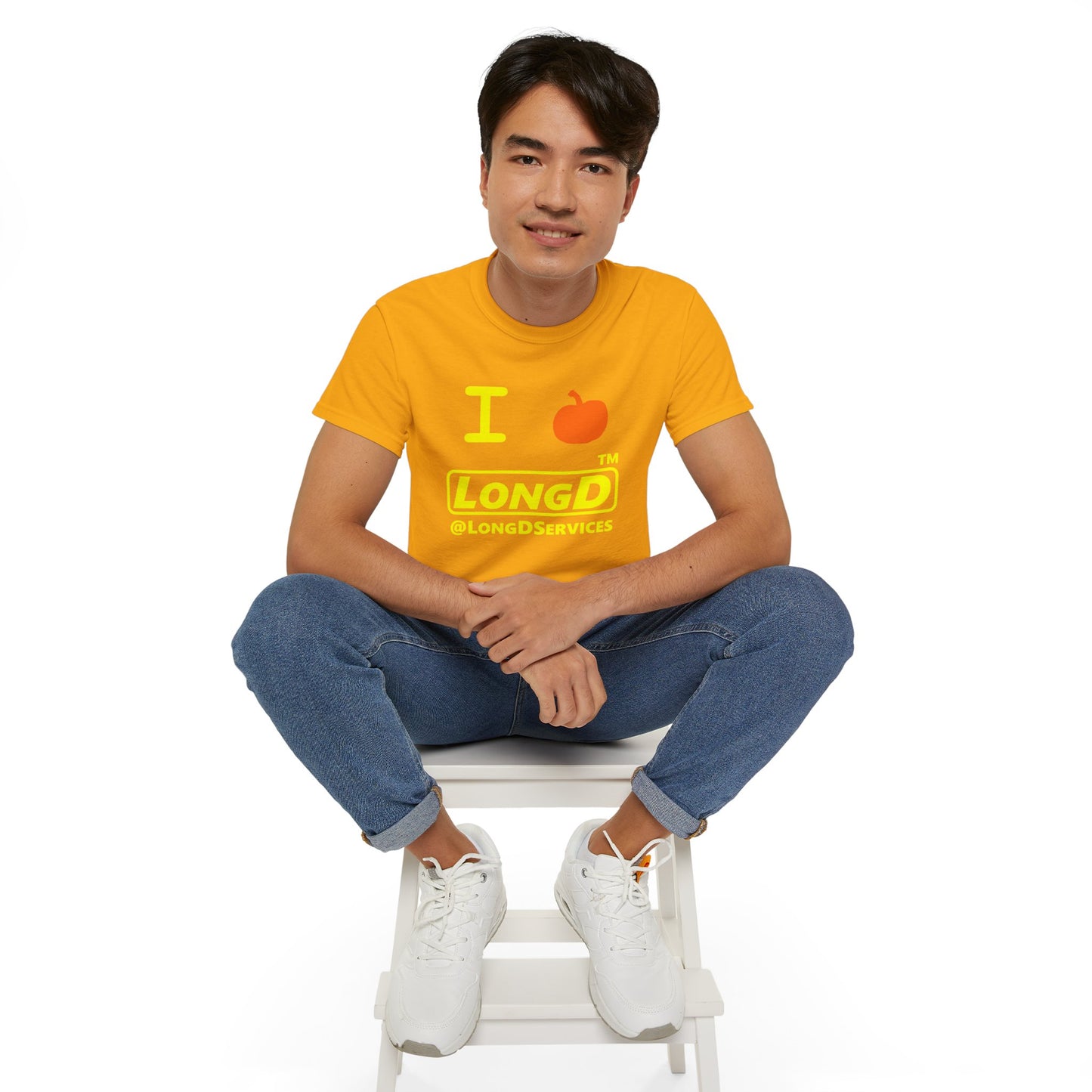 I Pumpkin LongD® Logo Cotton Tee positive yellow basic tag logo