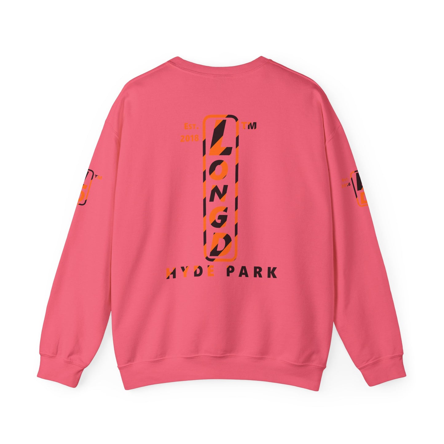 LongD Hyde Park positive upright pixel-weighted 12-striped 4-print logo (Halloween colors) crewneck sweatshirt