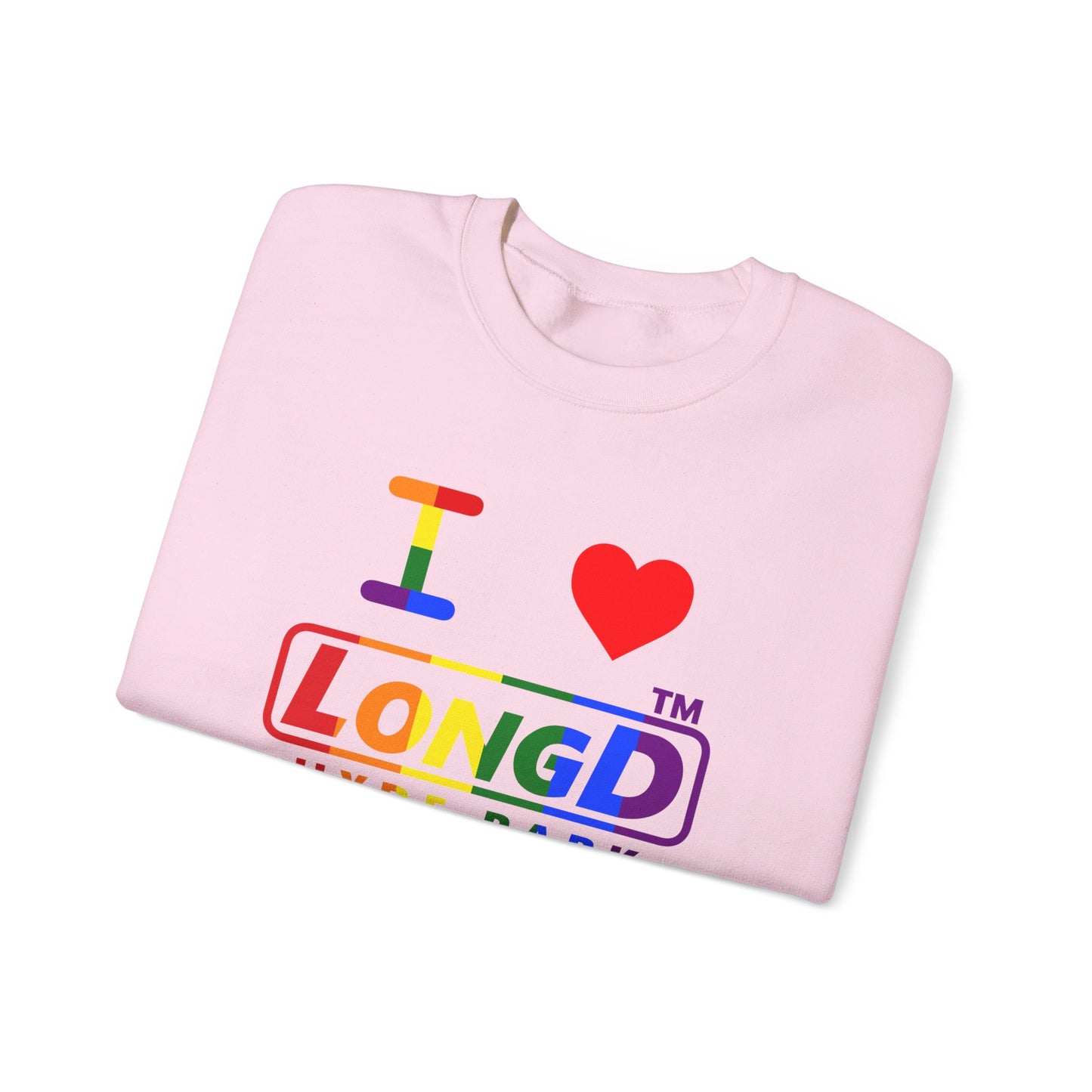 I Luv LongD positive vertical striped Hyde Park logo crewneck sweatshirt (Pride colors)
