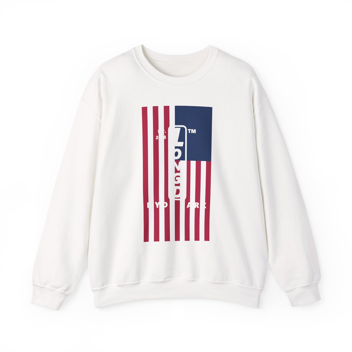 LongD negative flag Hyde Park upright logo crewneck sweatshirt (patriotic colors)
