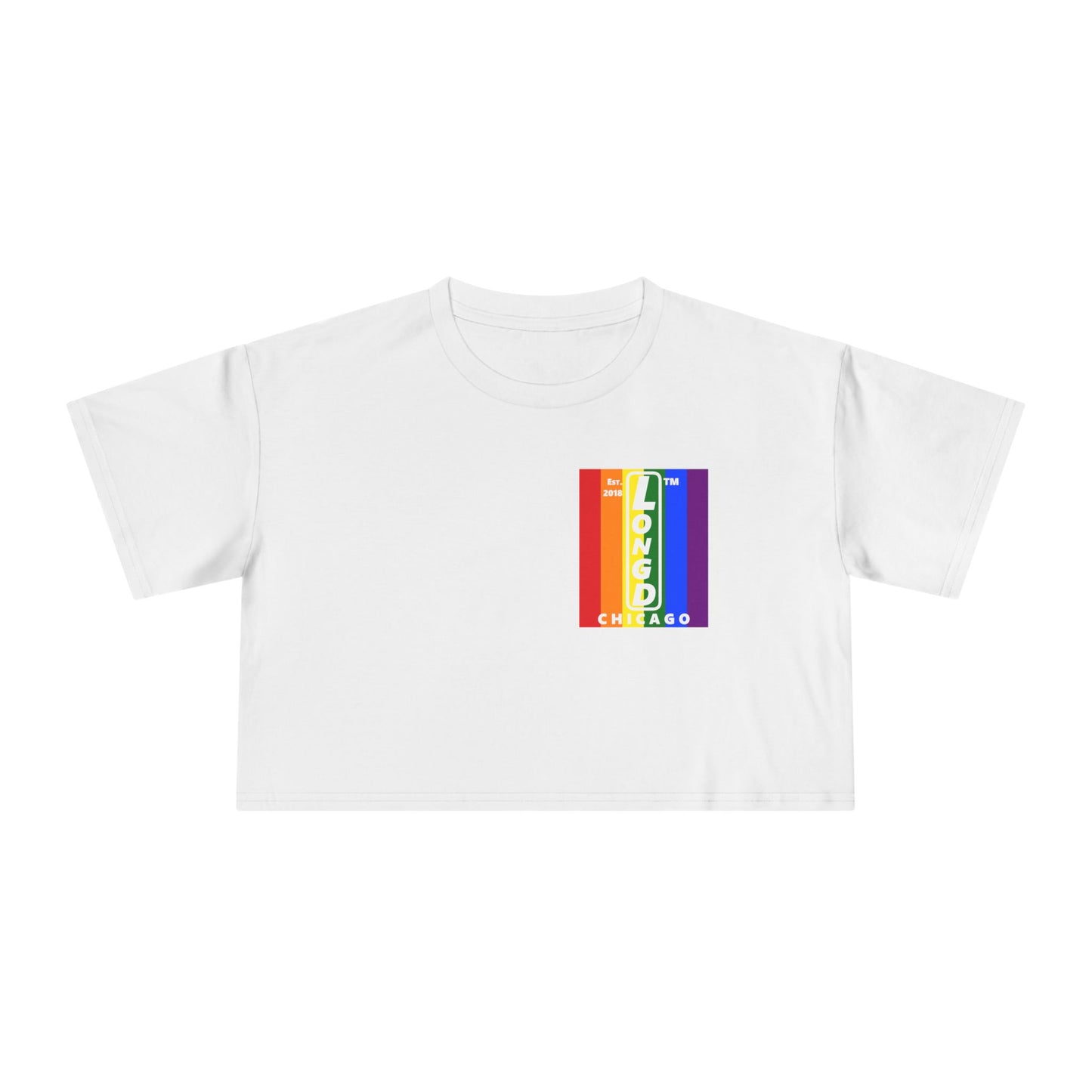 Negative vertical 6-striped upright single-breasted Chicago logo crop tee (Pride colors)