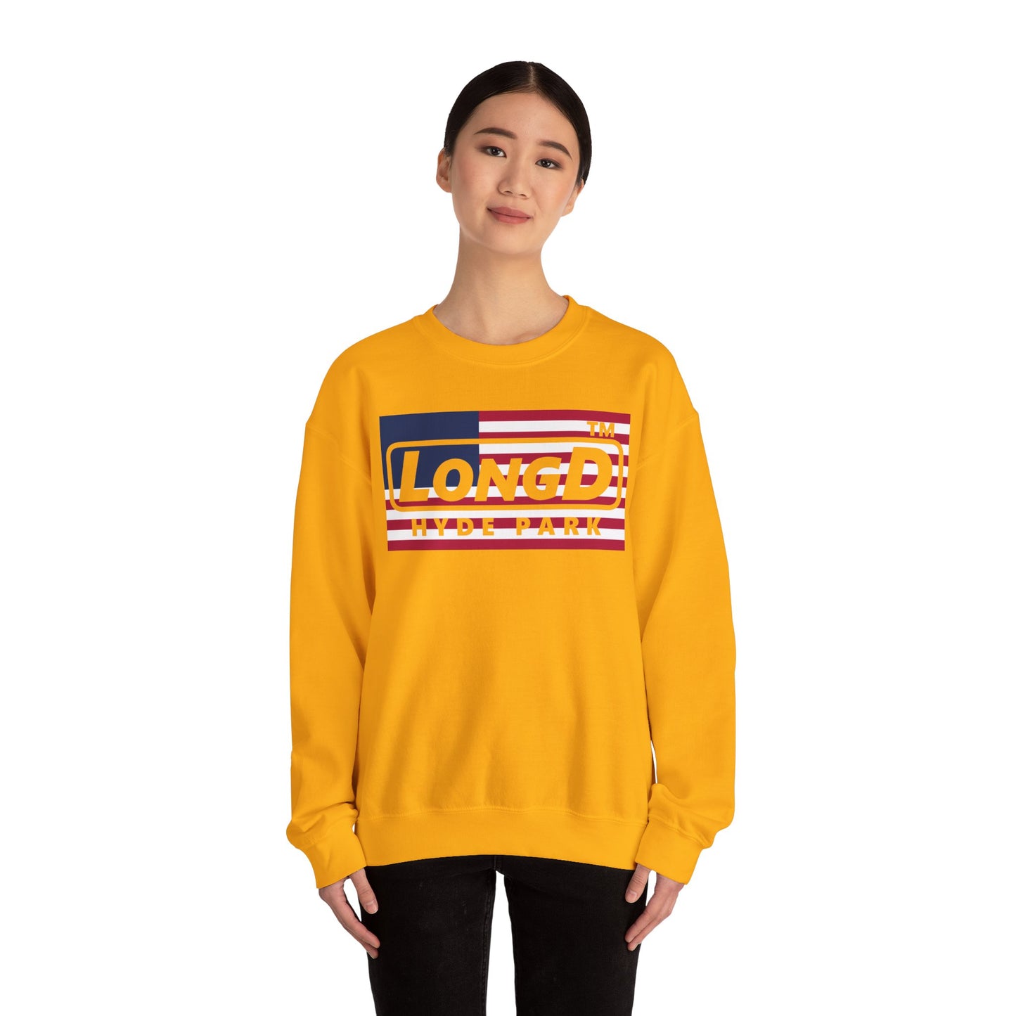 LongD negative flag Hyde Park logo crewneck sweatshirt (patriotic colors)