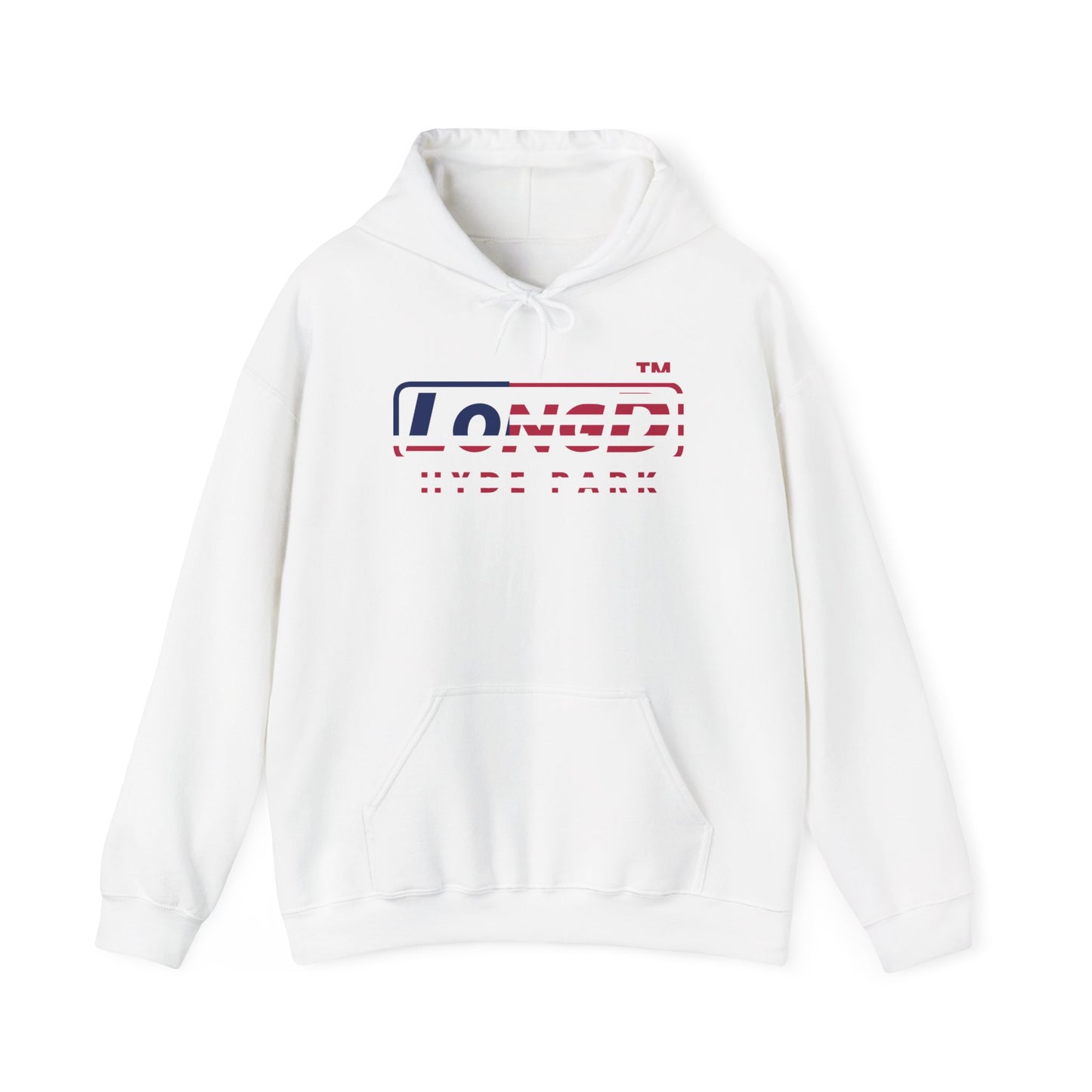 LongD® positive flag Hyde Park logo hoodie (patriotic colors)
