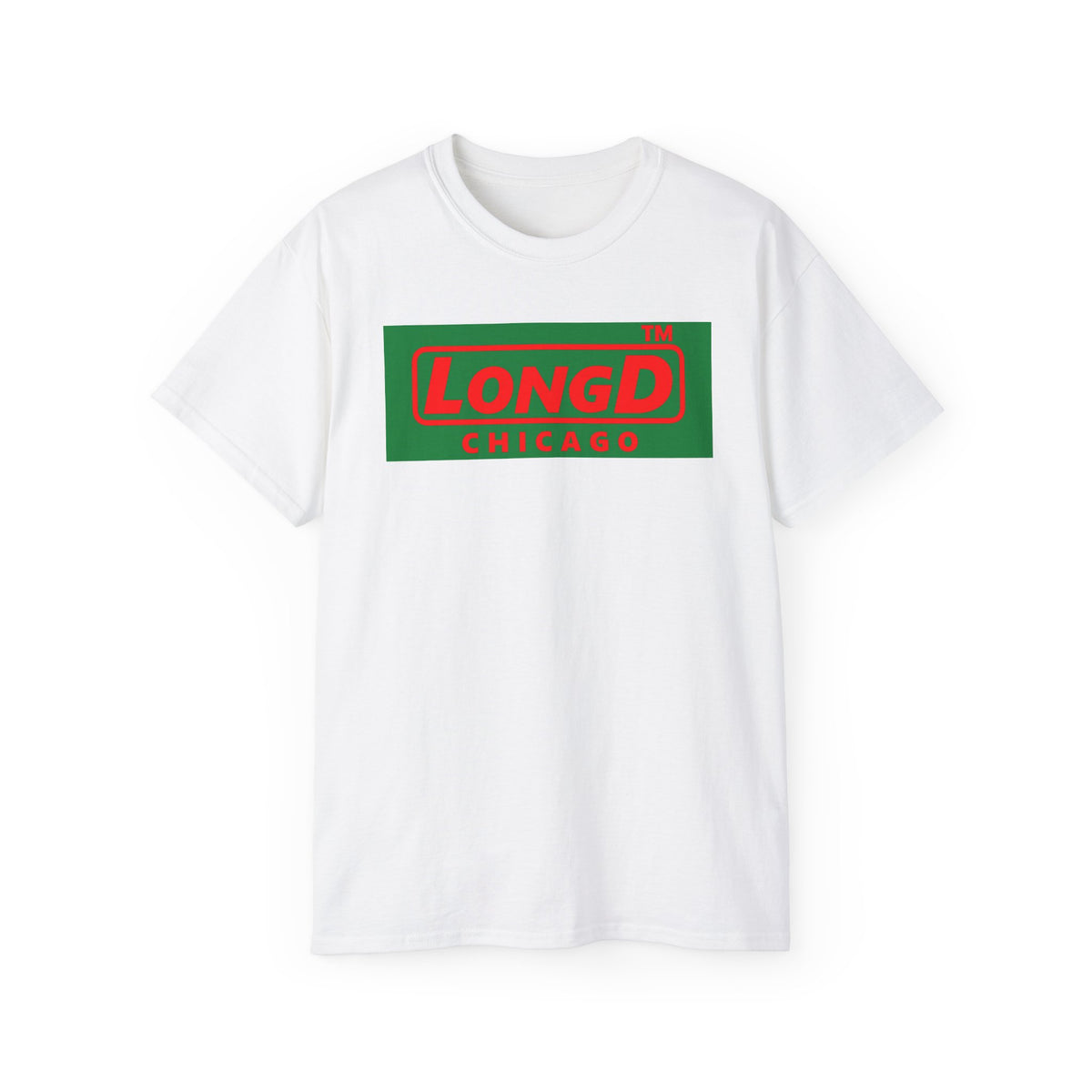 LongD Chicago logo positive red on negative green (Xmas colors) cotton tee