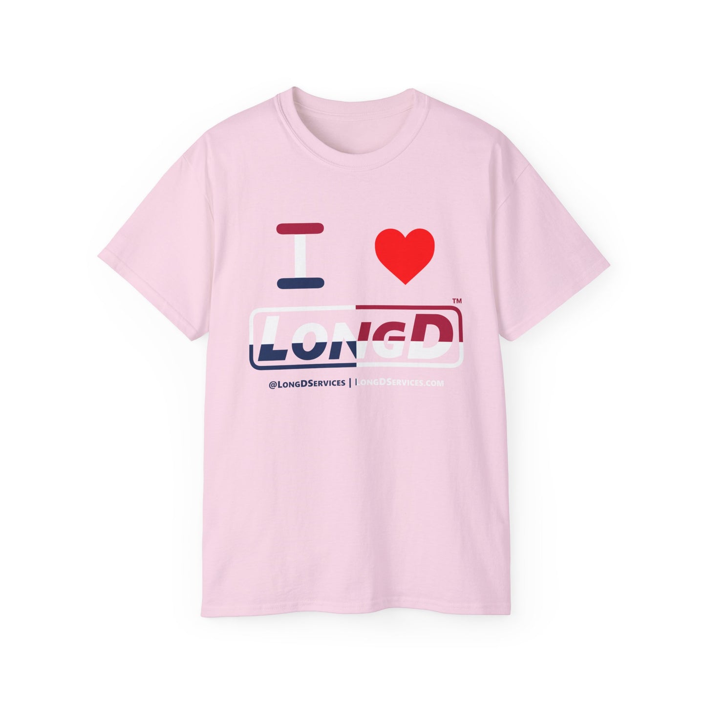 I Luv LongD® Logo Cotton Tee Red, White and Blue positive quarters text