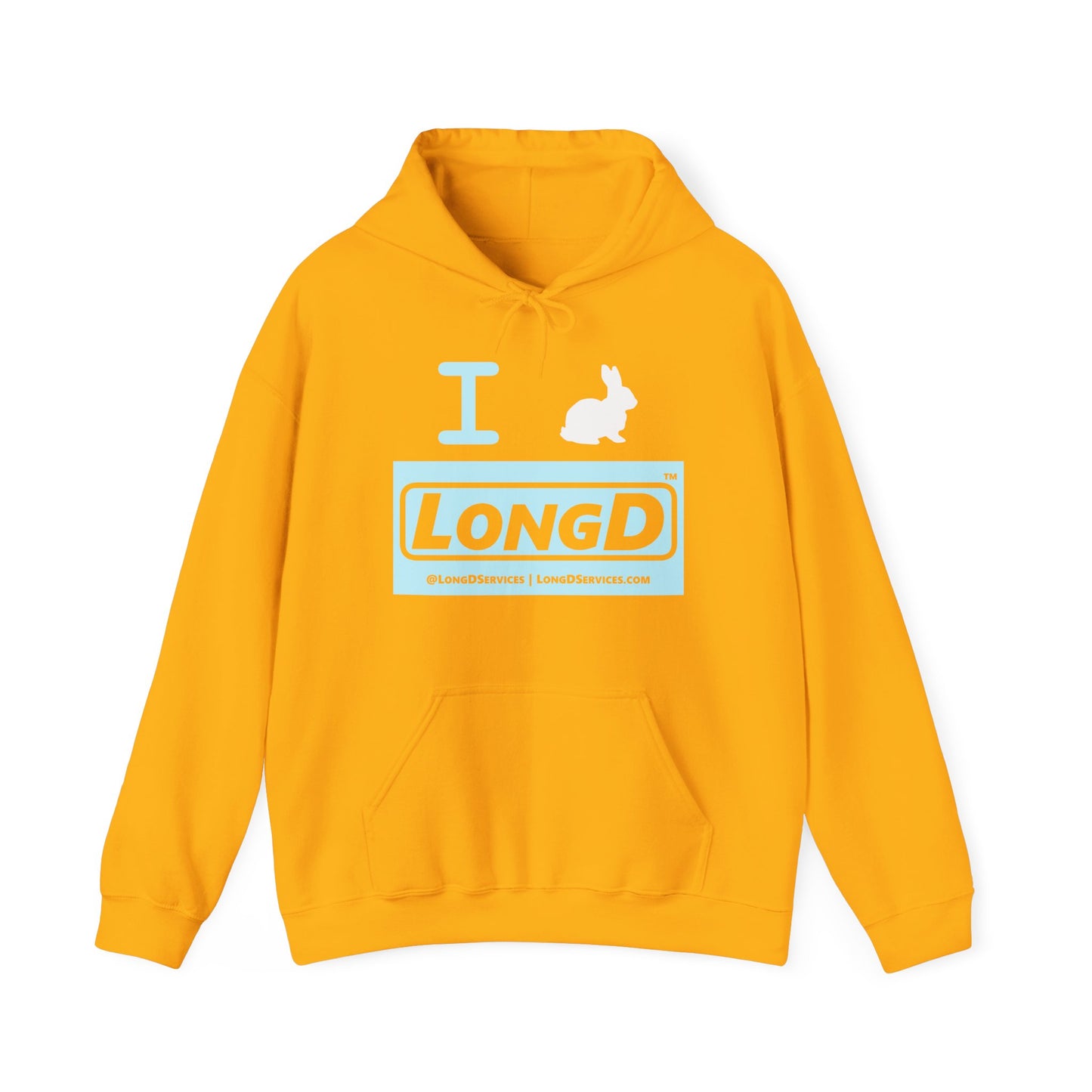 I Bunny LongD® Logo Hoodie Pastel blue negative text (White Easter Bunny)