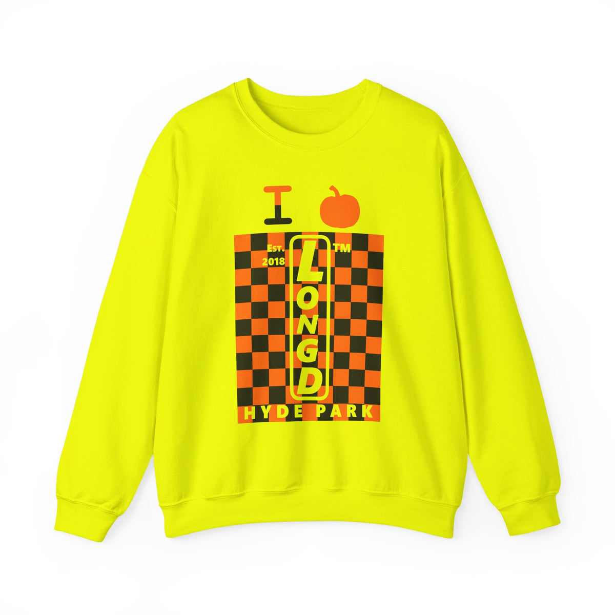 I pumpkin LongD Hyde Park negative upright checkered logo crewneck sweatshirt