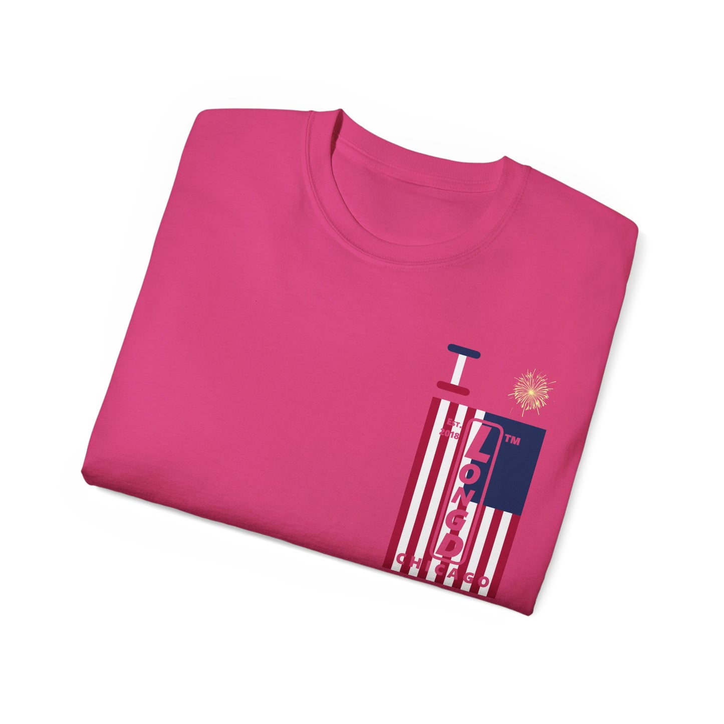 I Burst LongD cotton tee negative cropped flag single-breasted front-back Chicago upright logo (Patriotic colors)