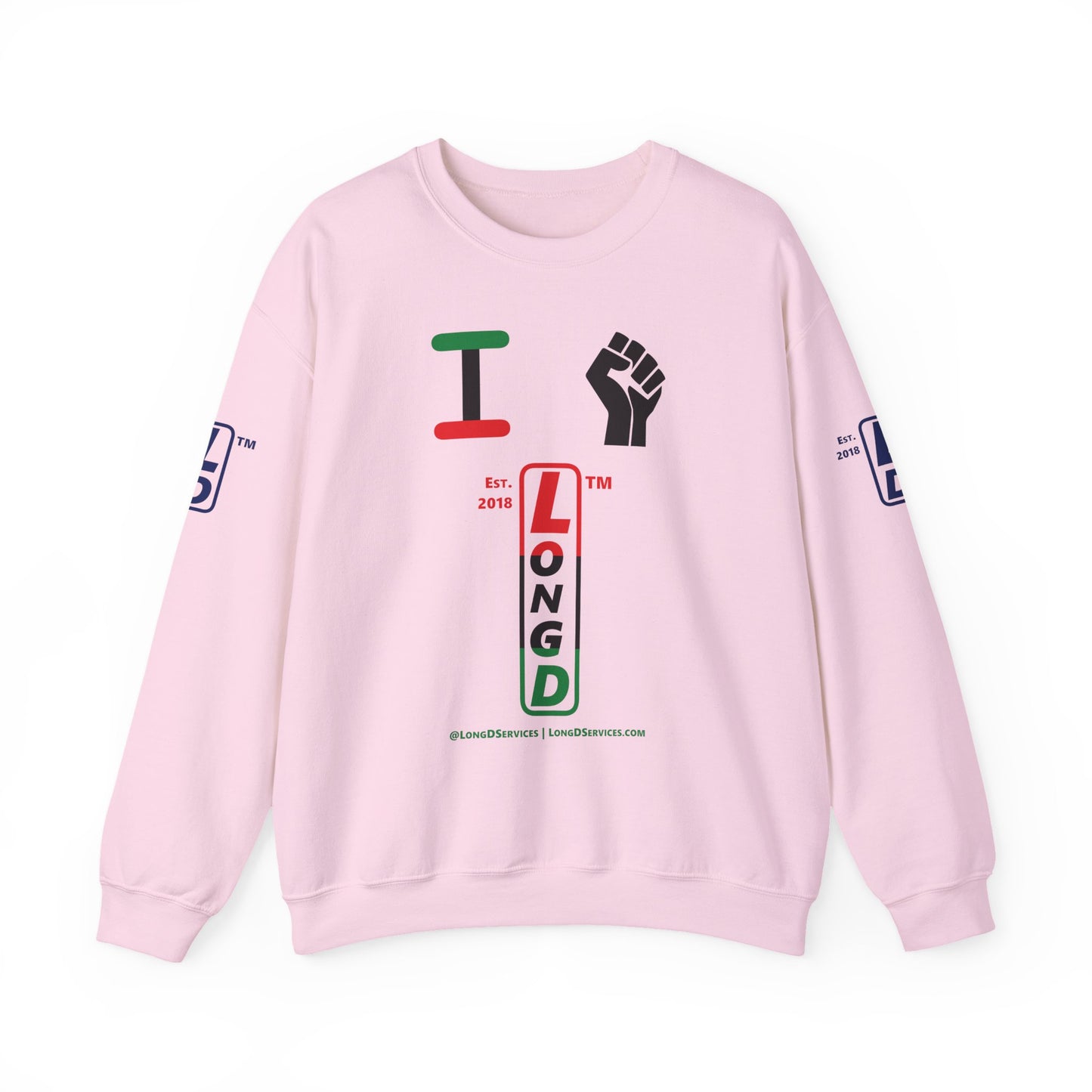 I Fist LongD positive horizontal 3-striped tag-domain upright 4-print logo crewneck sweatshirt