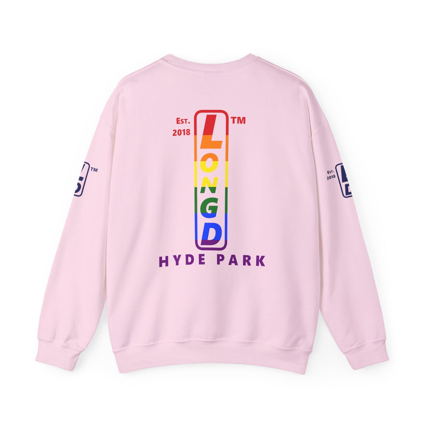 I Luv LongD positive horizontal 6-striped Hyde Park upright 4-print single-breasted logo crewneck sweatshirt (Pride colors)