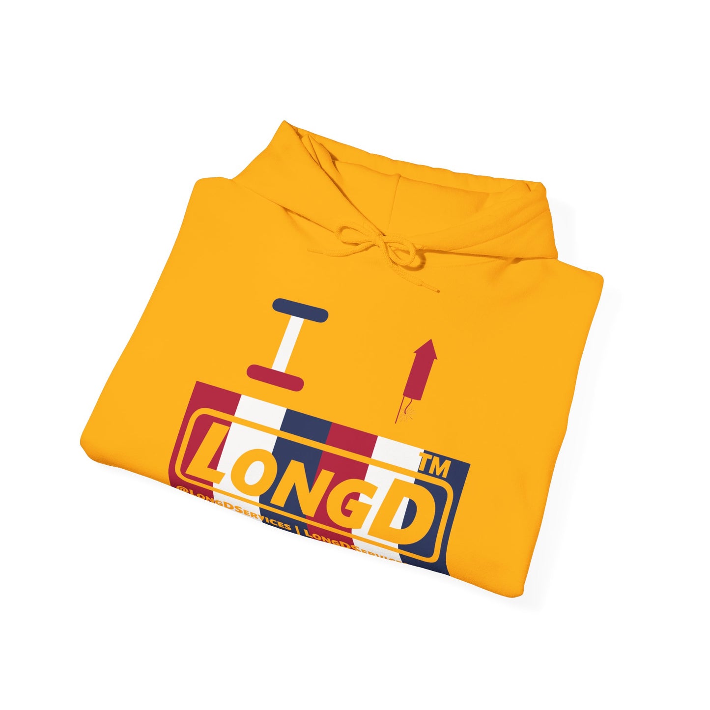 I firecracker LongD® negative vertical 6-striped tag-domain logo hoodie