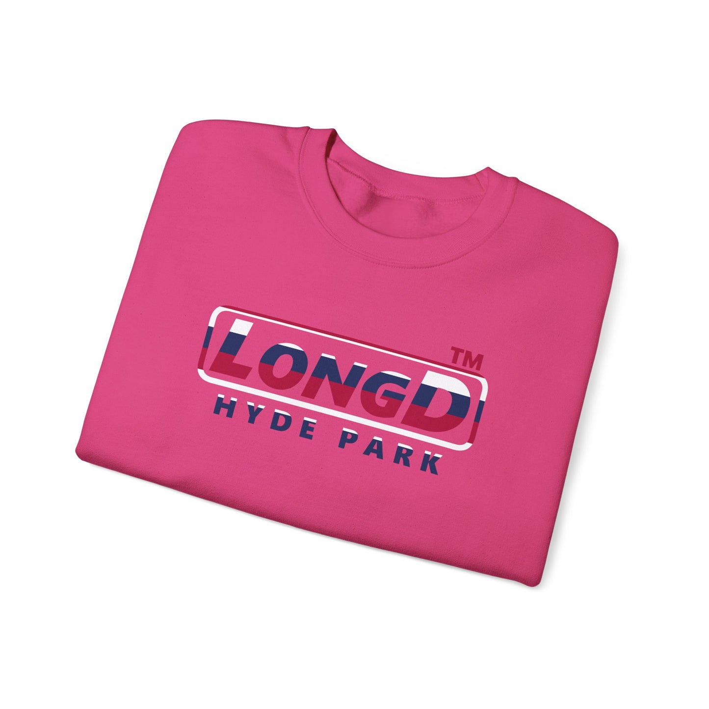 LongD positive horizontal 6-striped Hyde Park logo crewneck sweatshirt (patriotic colors)