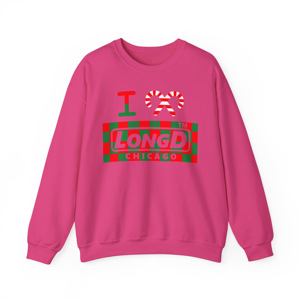 I candy cane LongD Chicago negative checkered logo crewneck sweatshirt