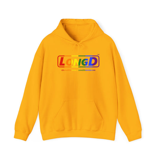 LongD® Logo Hoodie with Pride rainbow positive text
