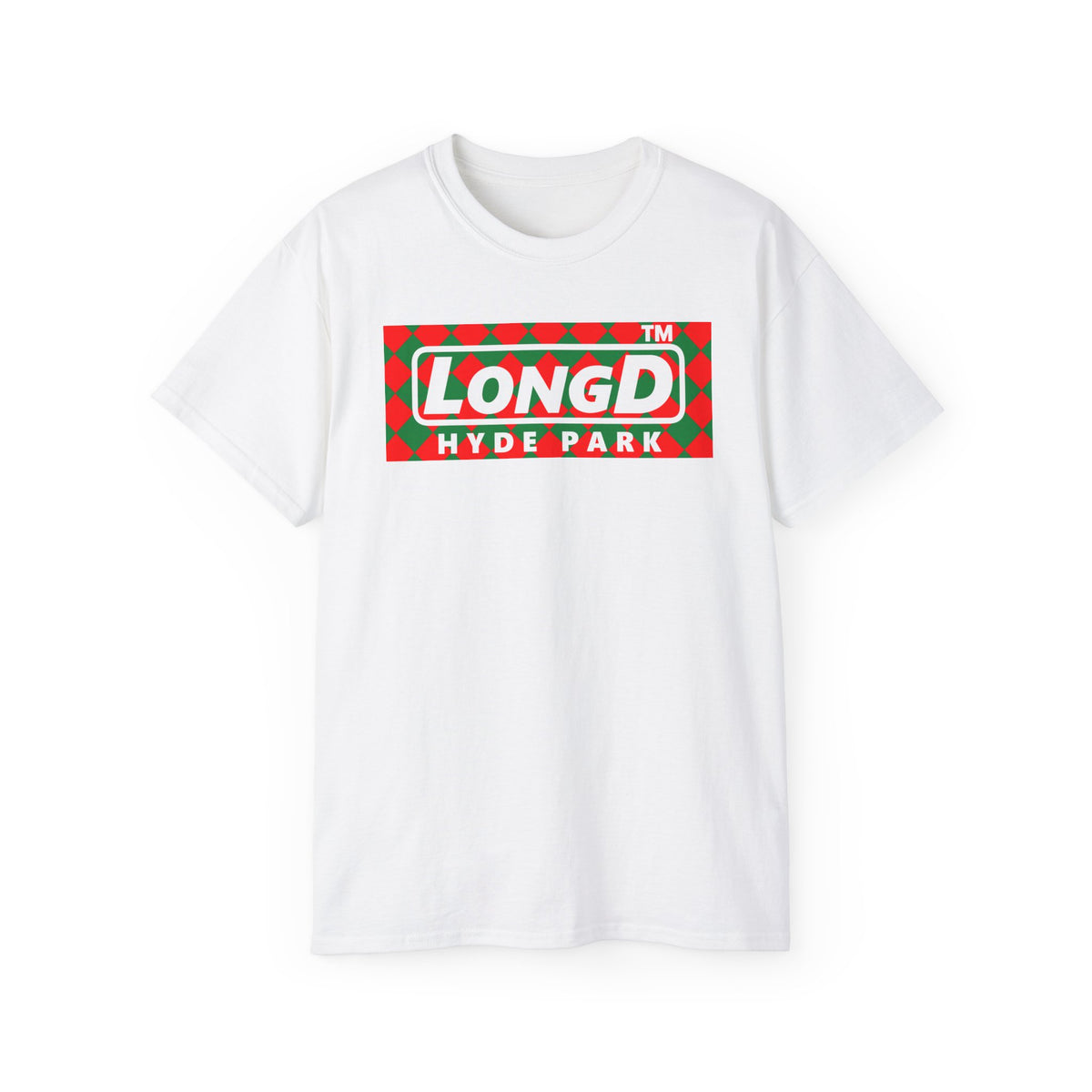 LongD Hyde Park negative argyle logo (Xmas colors) cotton tee