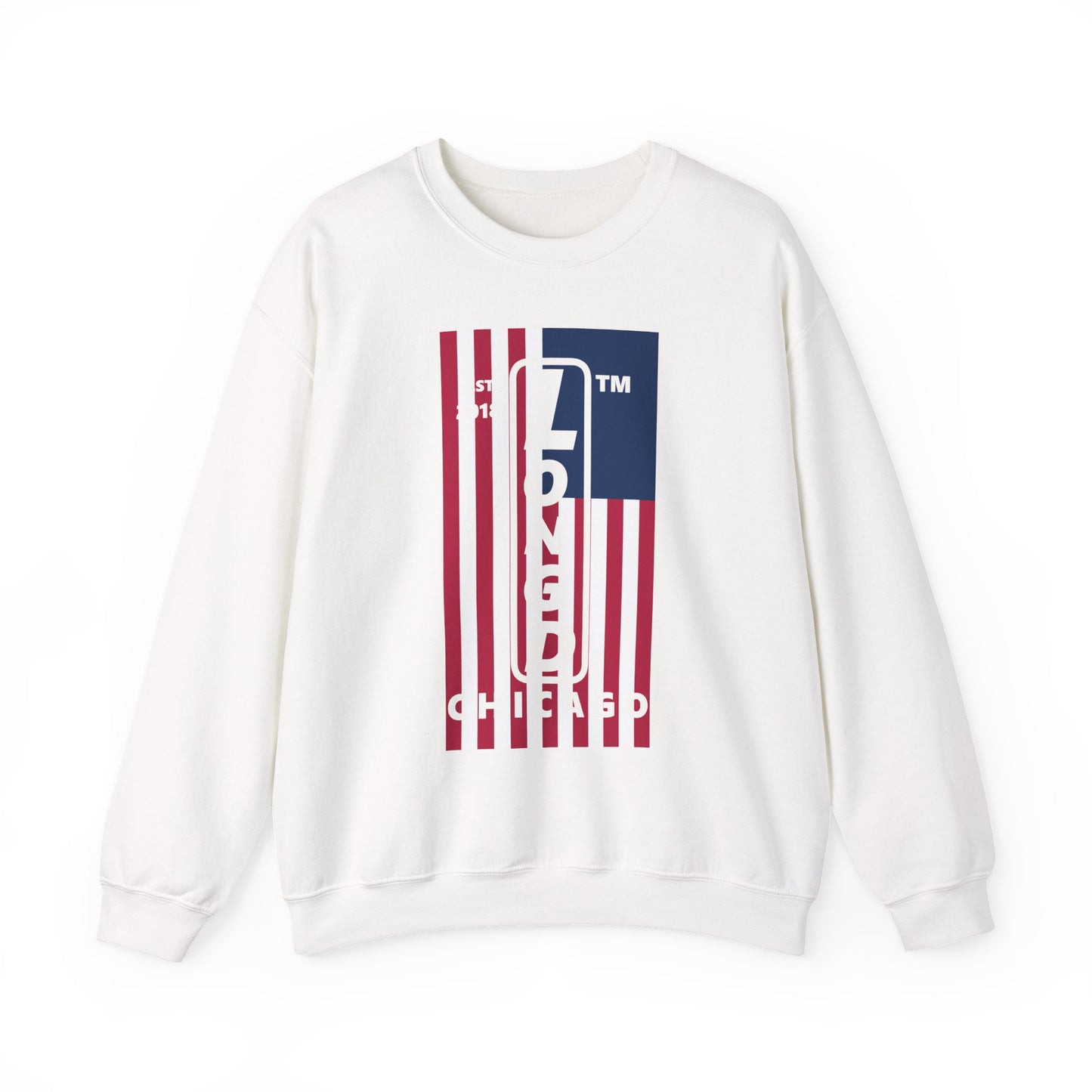LongD negative flag Chicago logo crewneck sweatshirt (patriotic colors)