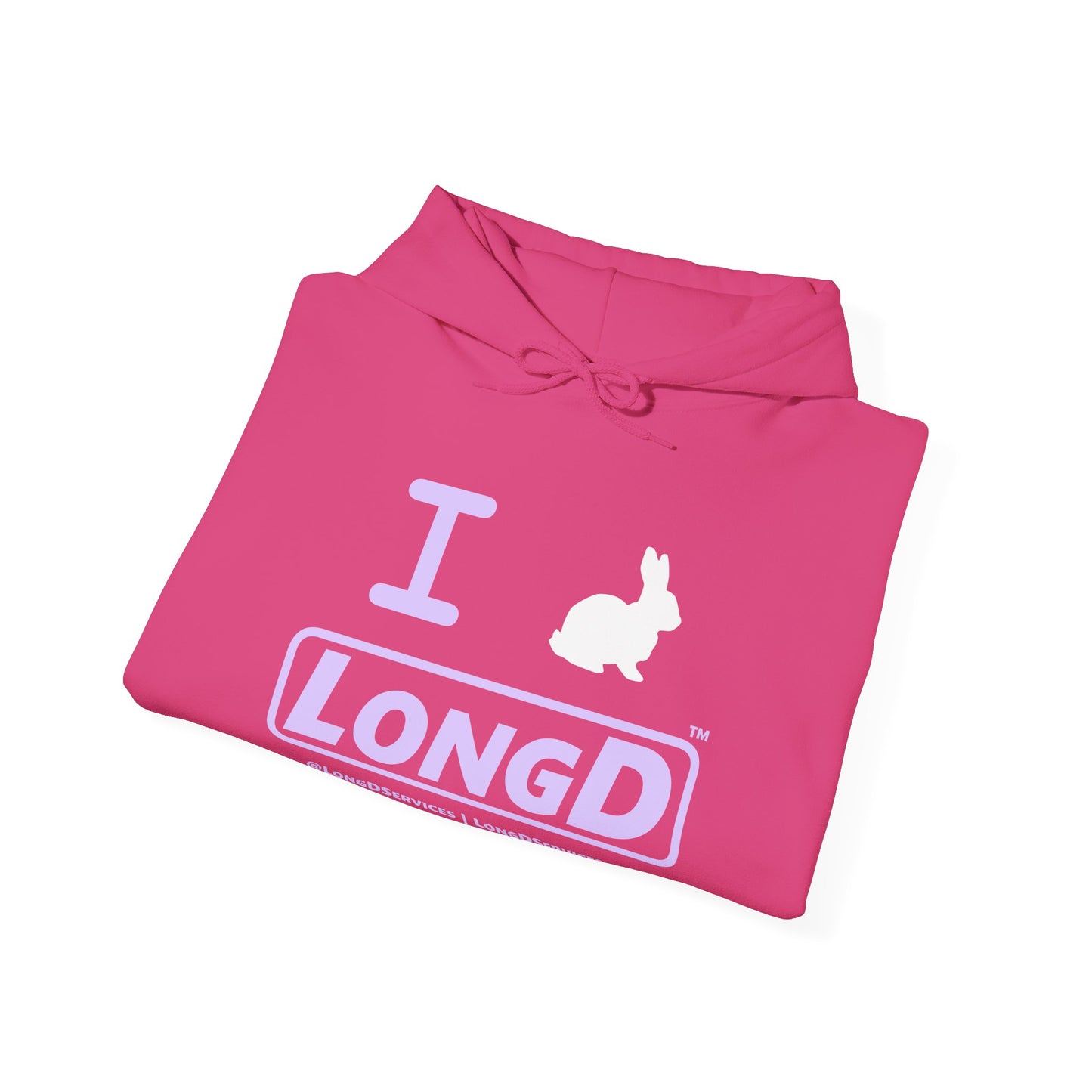 I Bunny LongD® Logo Hoodie Pastel purple text (White Easter Bunny)