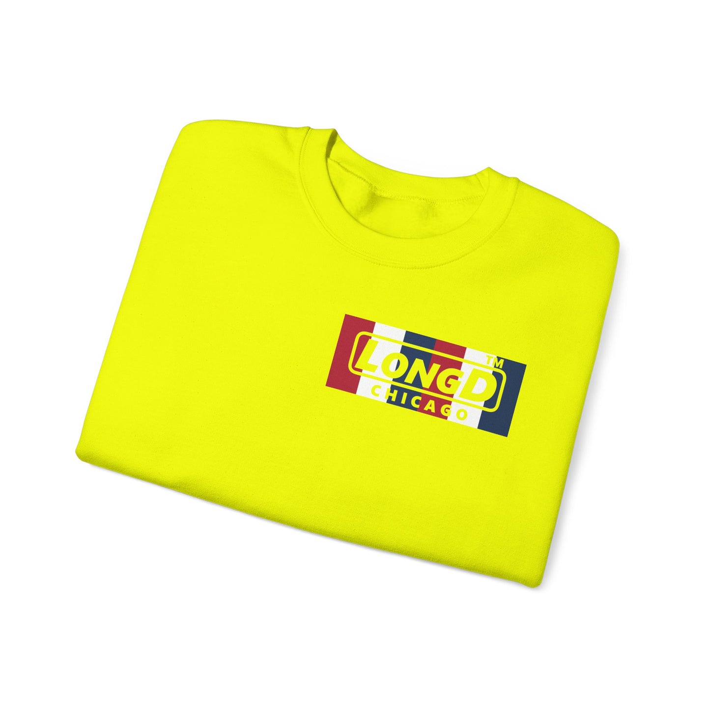 LongD negative vertical 6-striped 4-print single-breasted Chicago logo crewneck sweatshirt (patriotic colors)