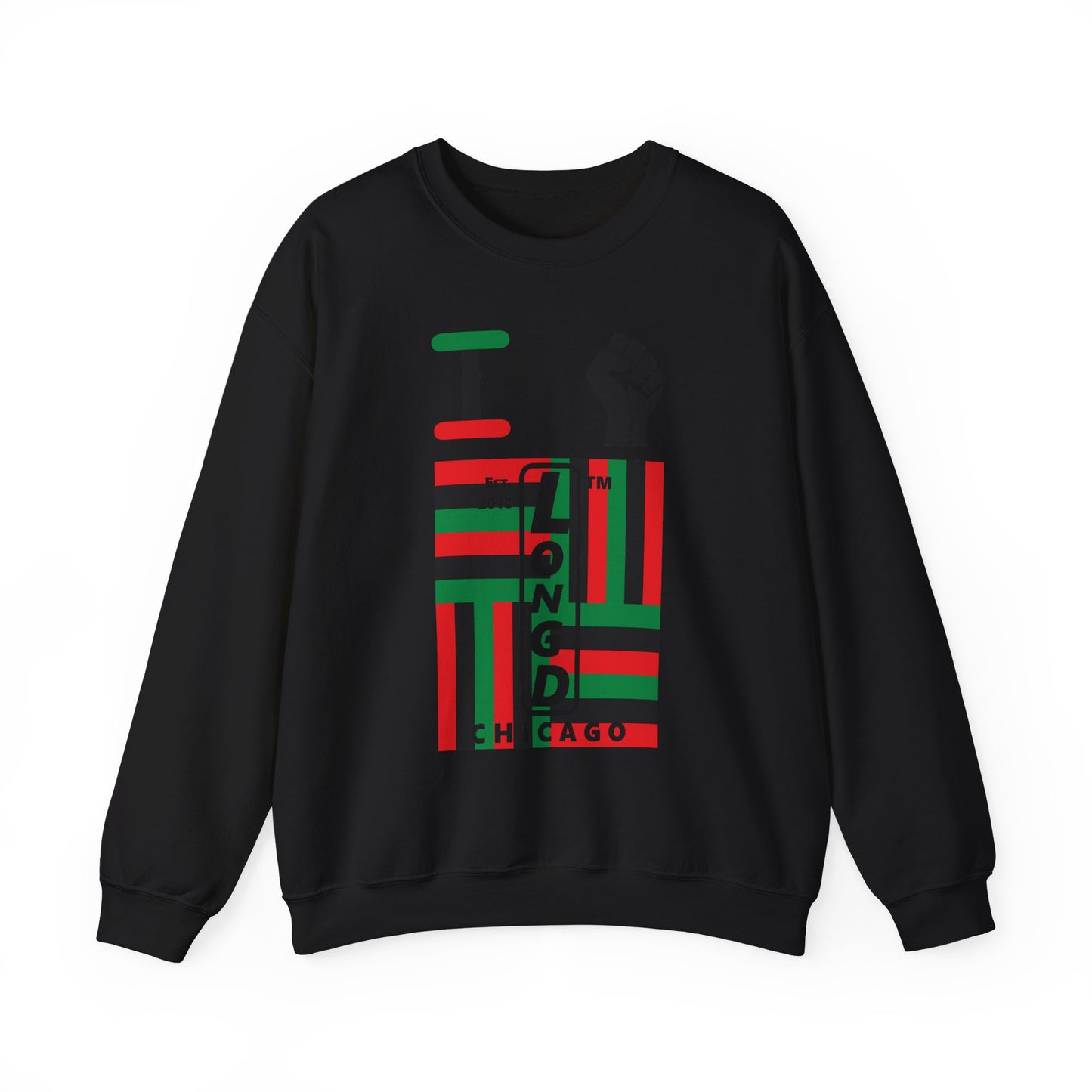 I Fist LongD negative windmill Chicago upright front-back logo crewneck sweatshirt