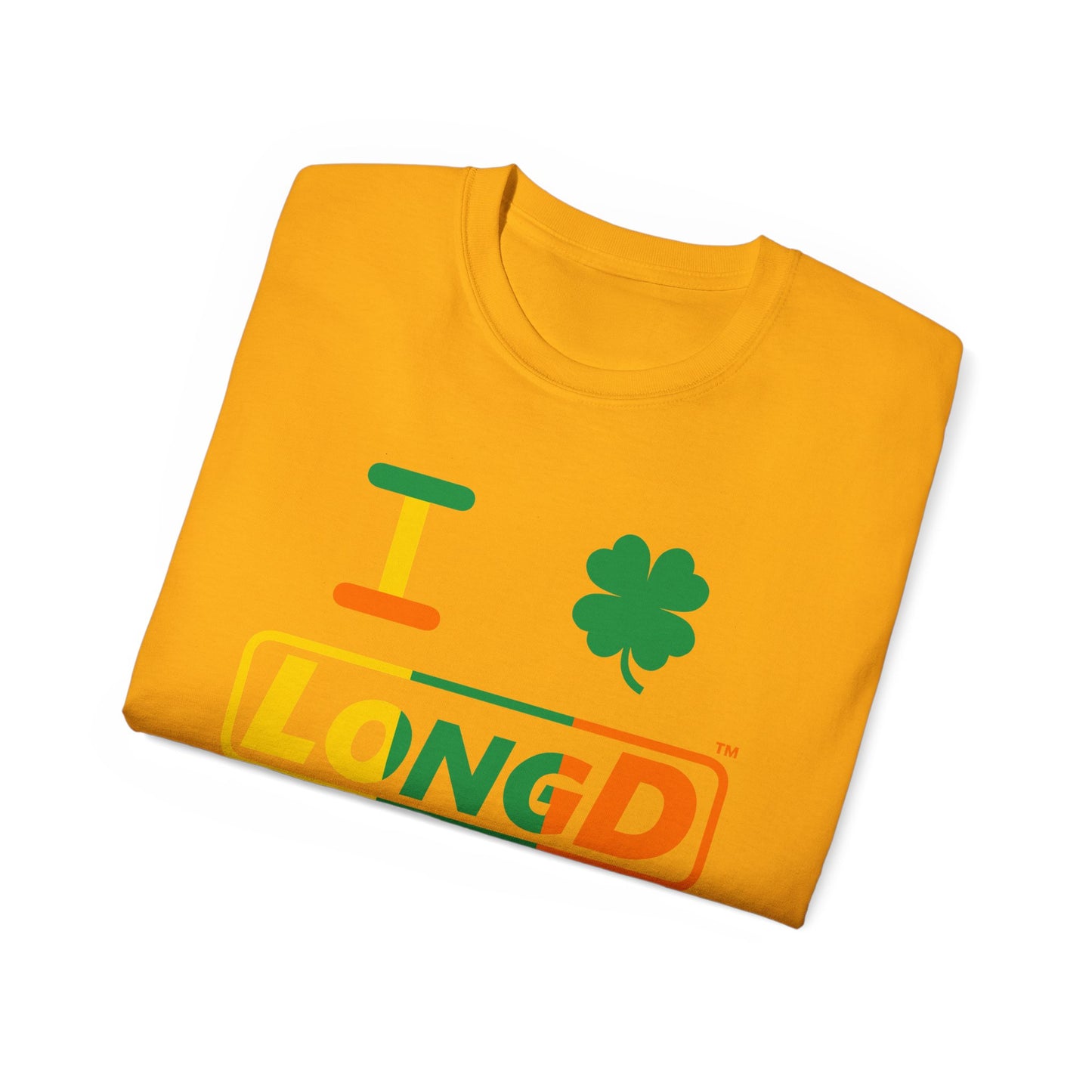 I Clover LongD® Logo Cotton Tee (St. Patrick's Day -Irish Green, Golden Yellow and Irish Orange thirds with 4-leaf clover)
