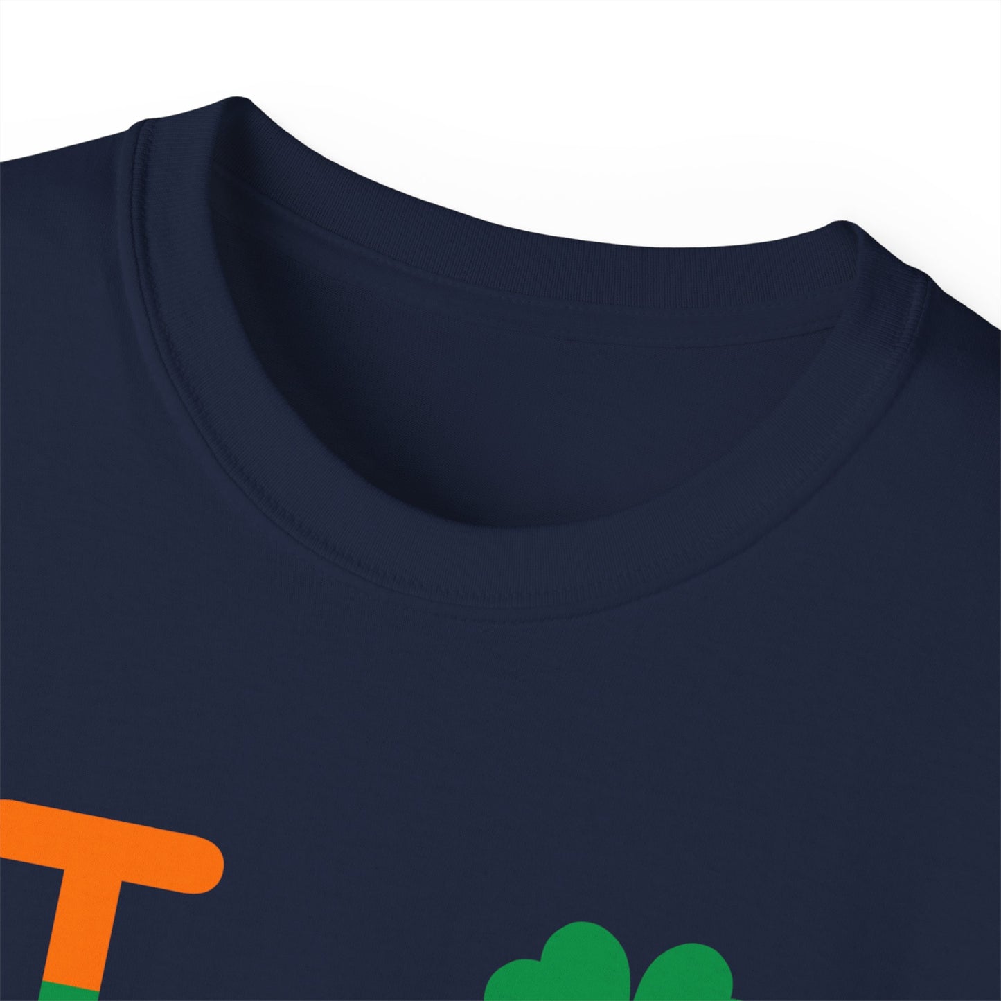 I Clover LongD® Logo Cotton Tee (St. Patrick's Day -Irish Green and Irish Orange top-bottom split with 4-leaf clover)