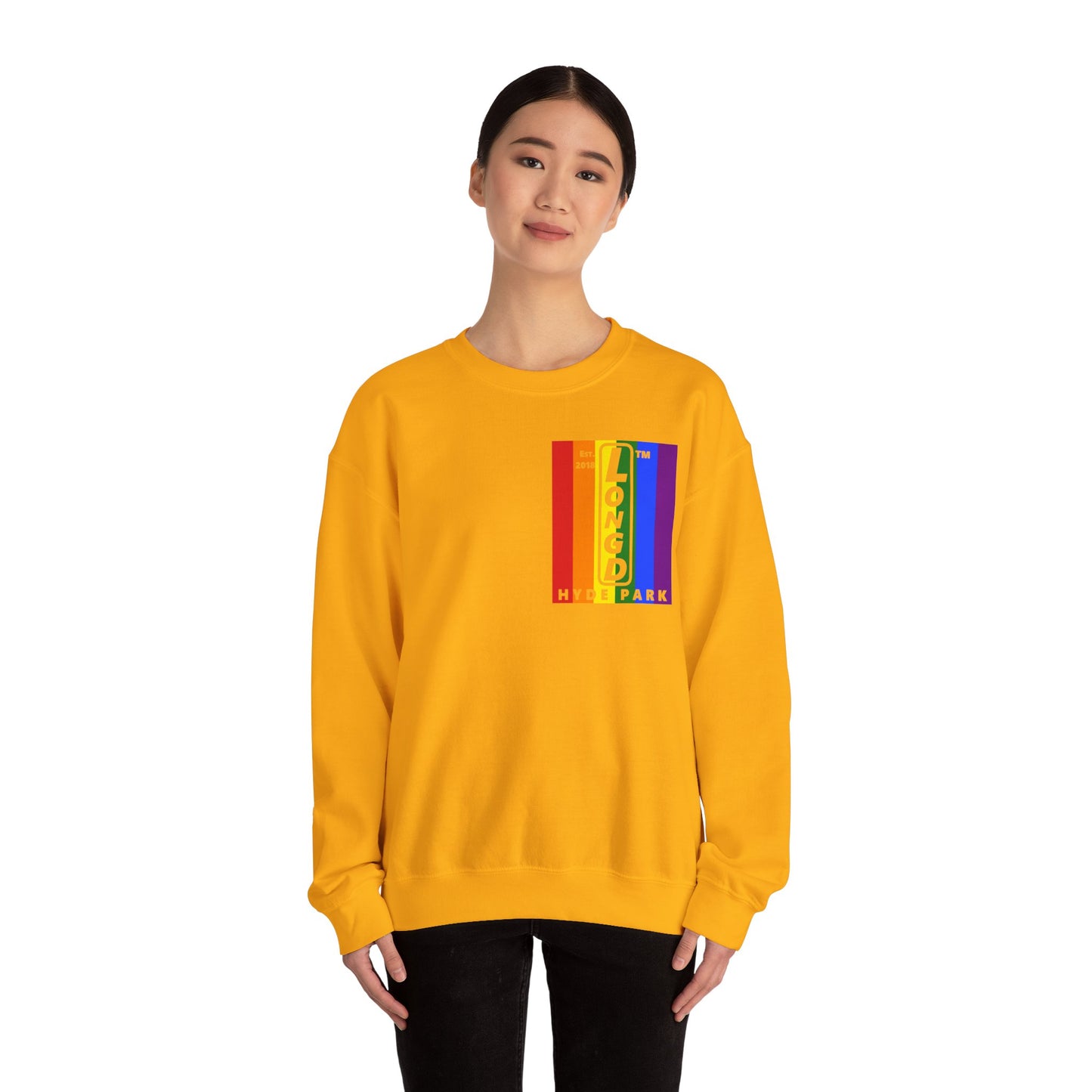 LongD negative flag single-breasted front-back Hyde Park upright logo crewneck sweatshirt (Pride colors)