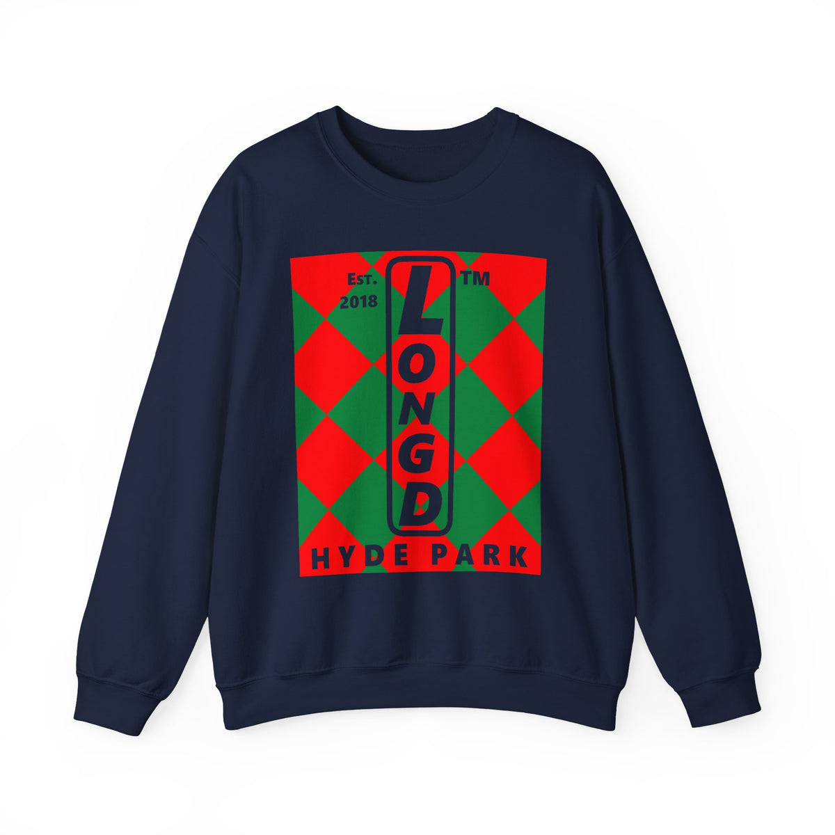 LongD Hyde Park negative upright argyle logo (Xmas colors) crewneck sweatshirt