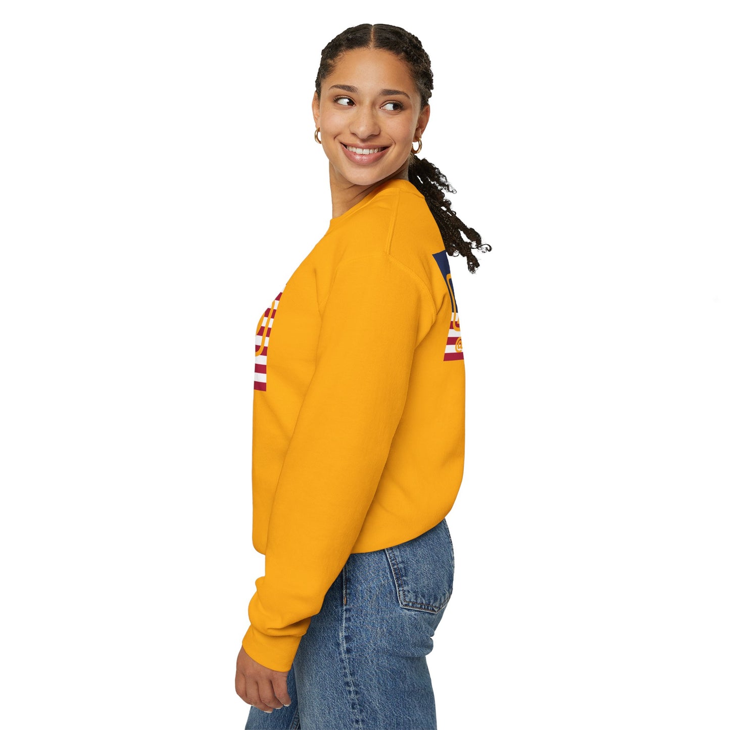 LongD negative flag front-back Chicago logo crewneck sweatshirt (patriotic colors)