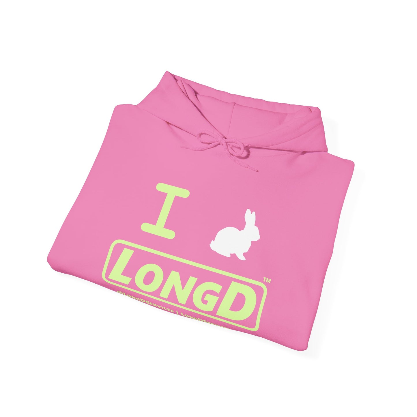 I Bunny LongD® Logo Hoodie Pastel green text (White Easter Bunny)
