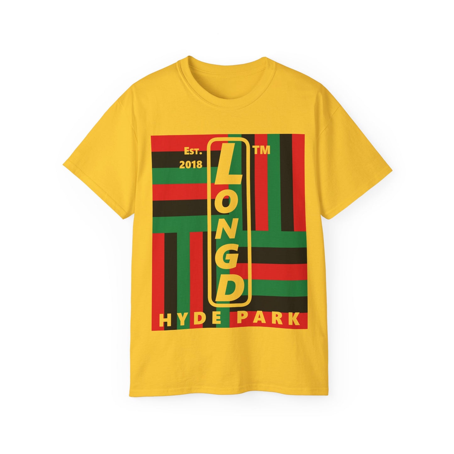 LongD Cotton Tee negative windmill Hyde Park upright logo (Juneteenth colors)