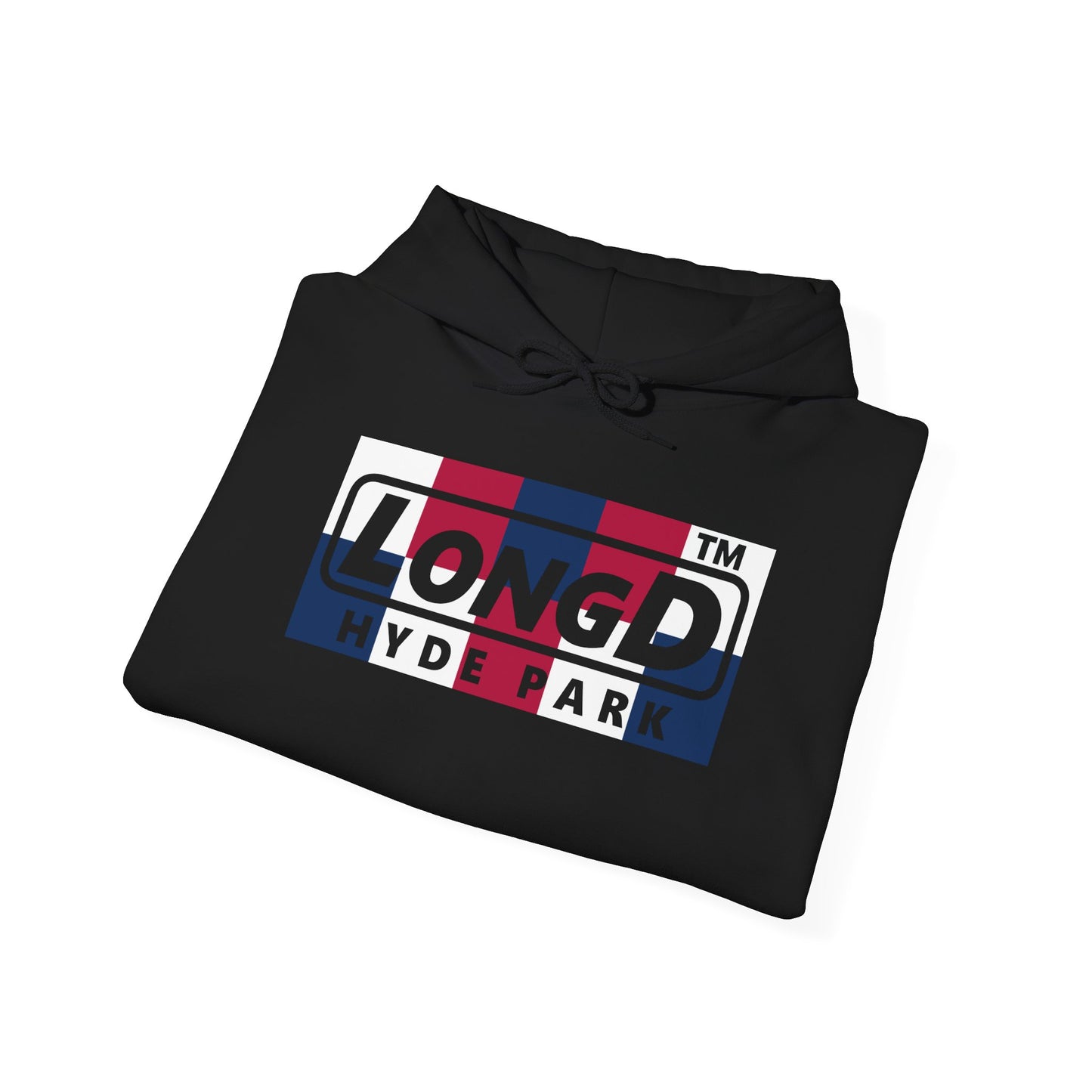 LongD® negative 2x5 Hyde Park logo hoodie (patriotic colors)